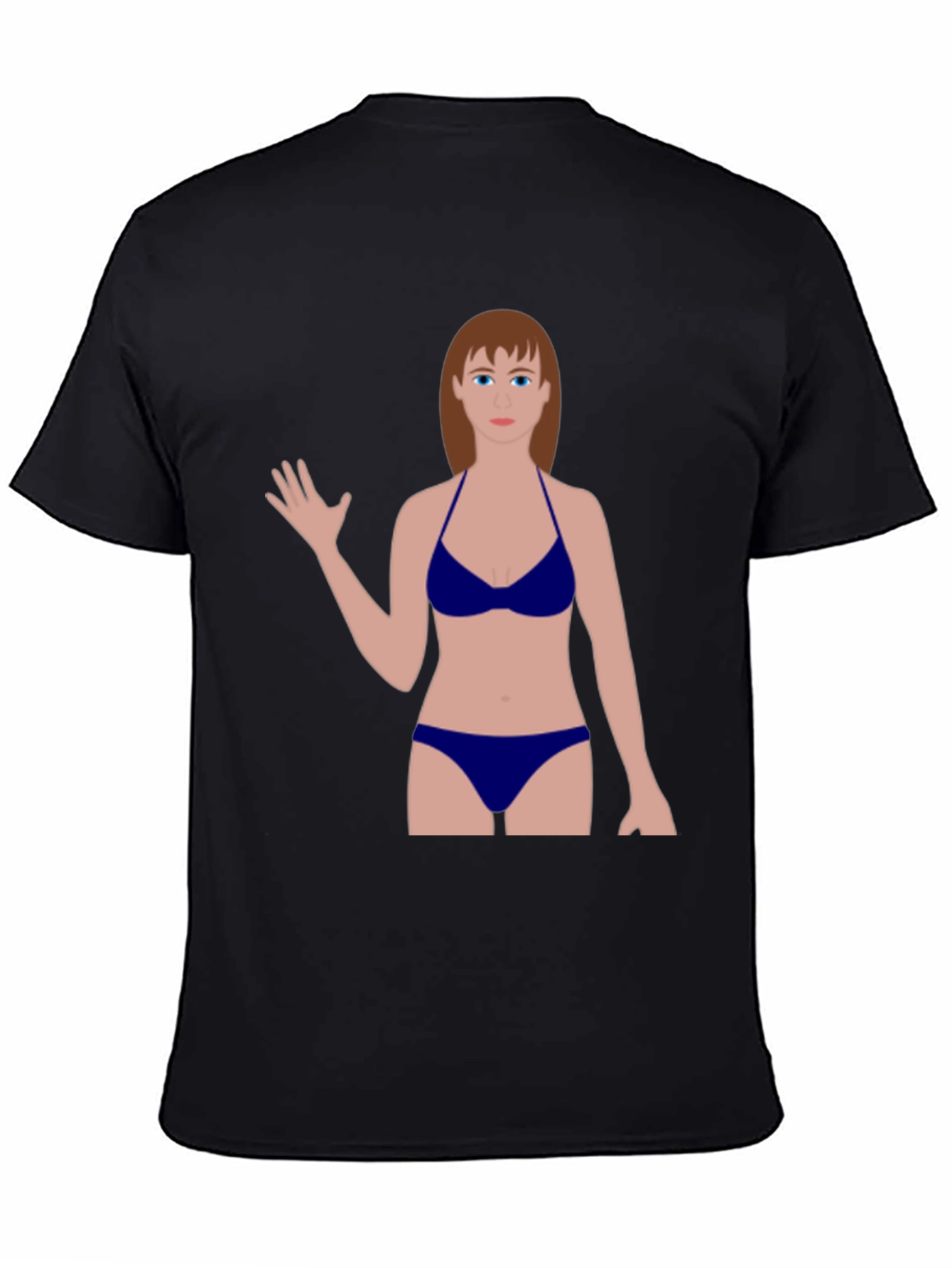 Black Novelty Graphic Tee - Cartoon Woman Swimsuit Design view 4