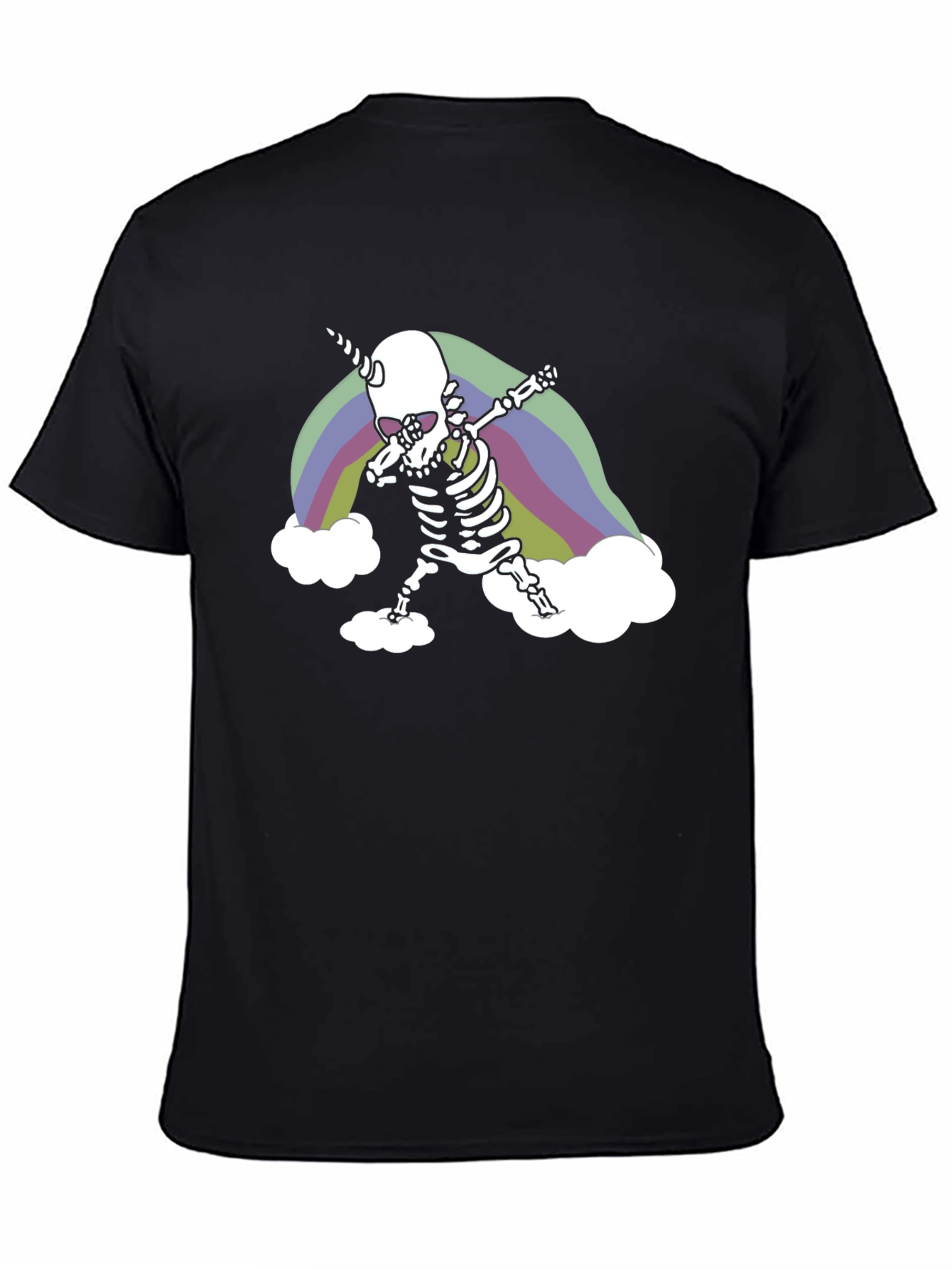 Black Dabbing Skeleton Unicorn Rainbow Graphic Tee view 4