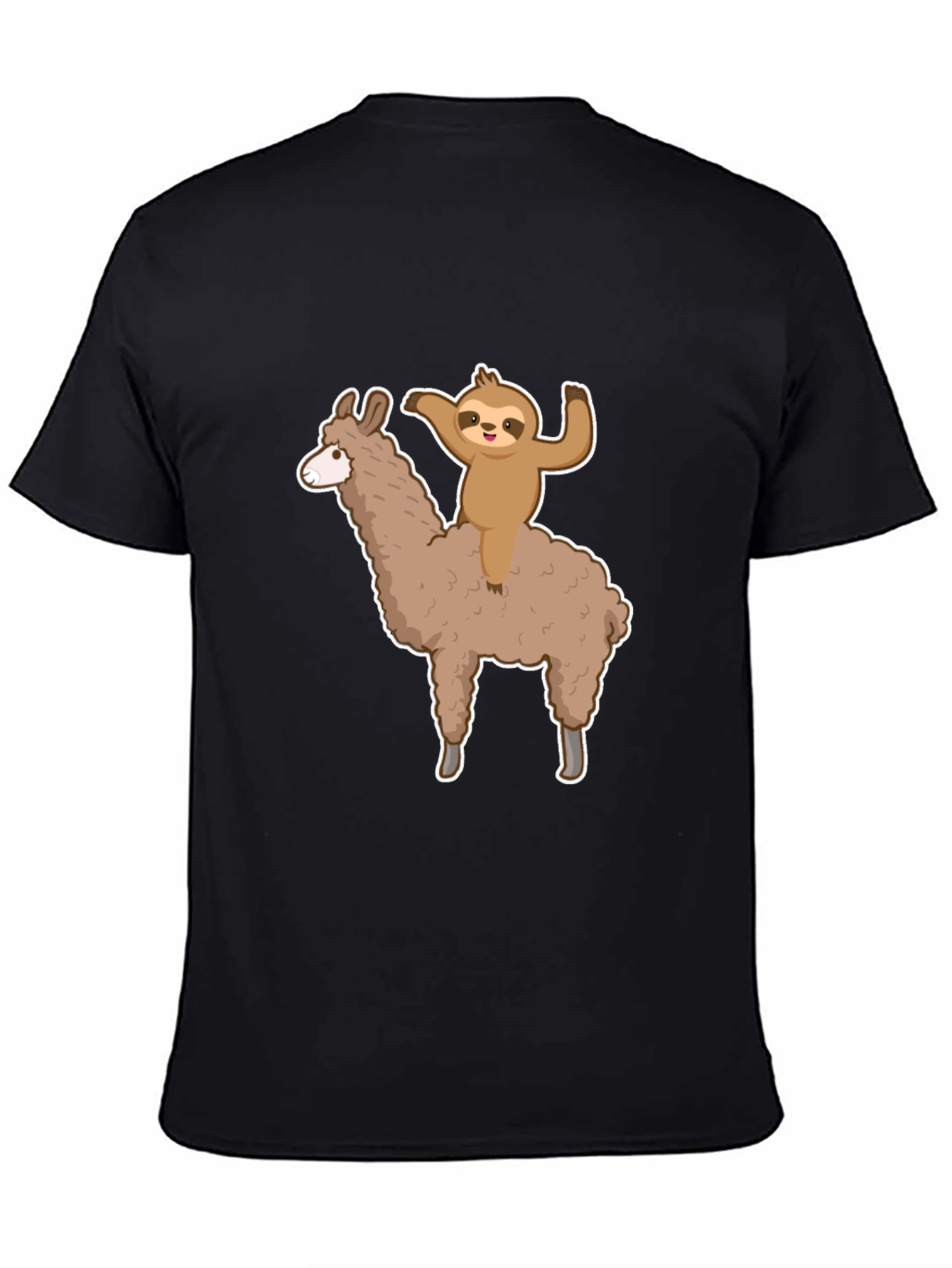 Black Sloth Riding Llama Graphic Tee - Men's Black T-Shirt view 4