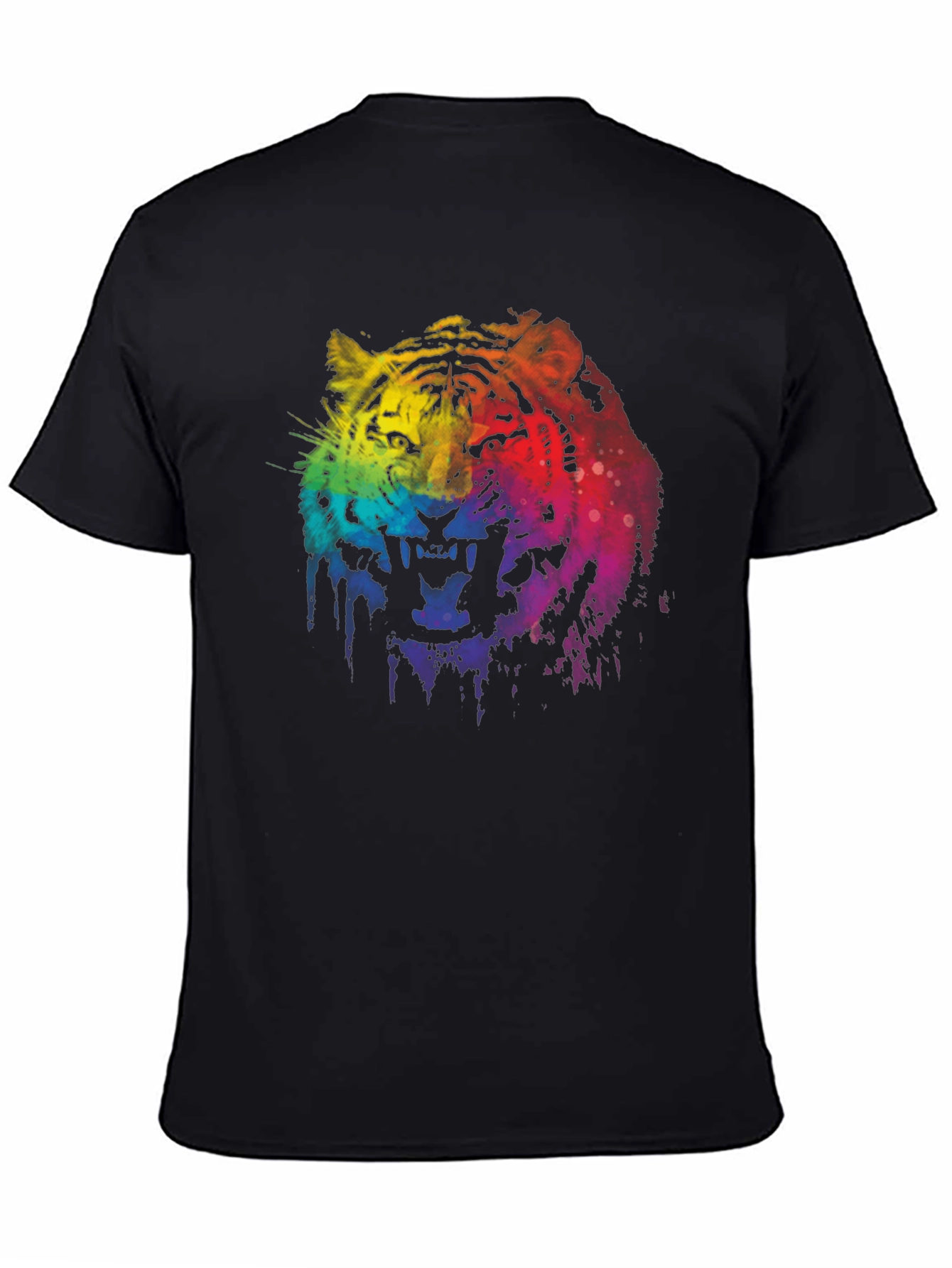 Black Rainbow Tiger Graphic Print Black T-Shirt view 4