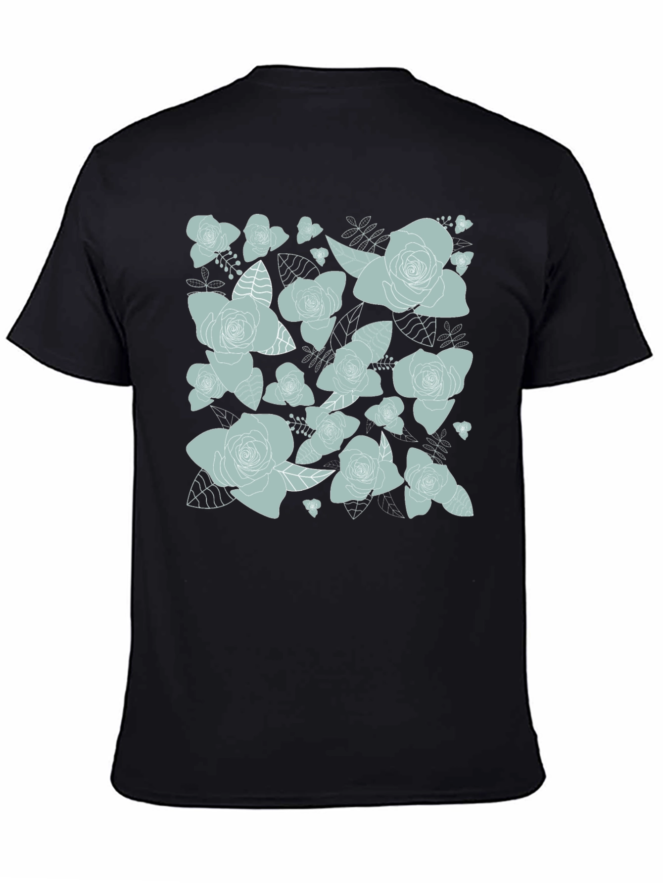 Black Floral Rose Print T-Shirt - Black view 4