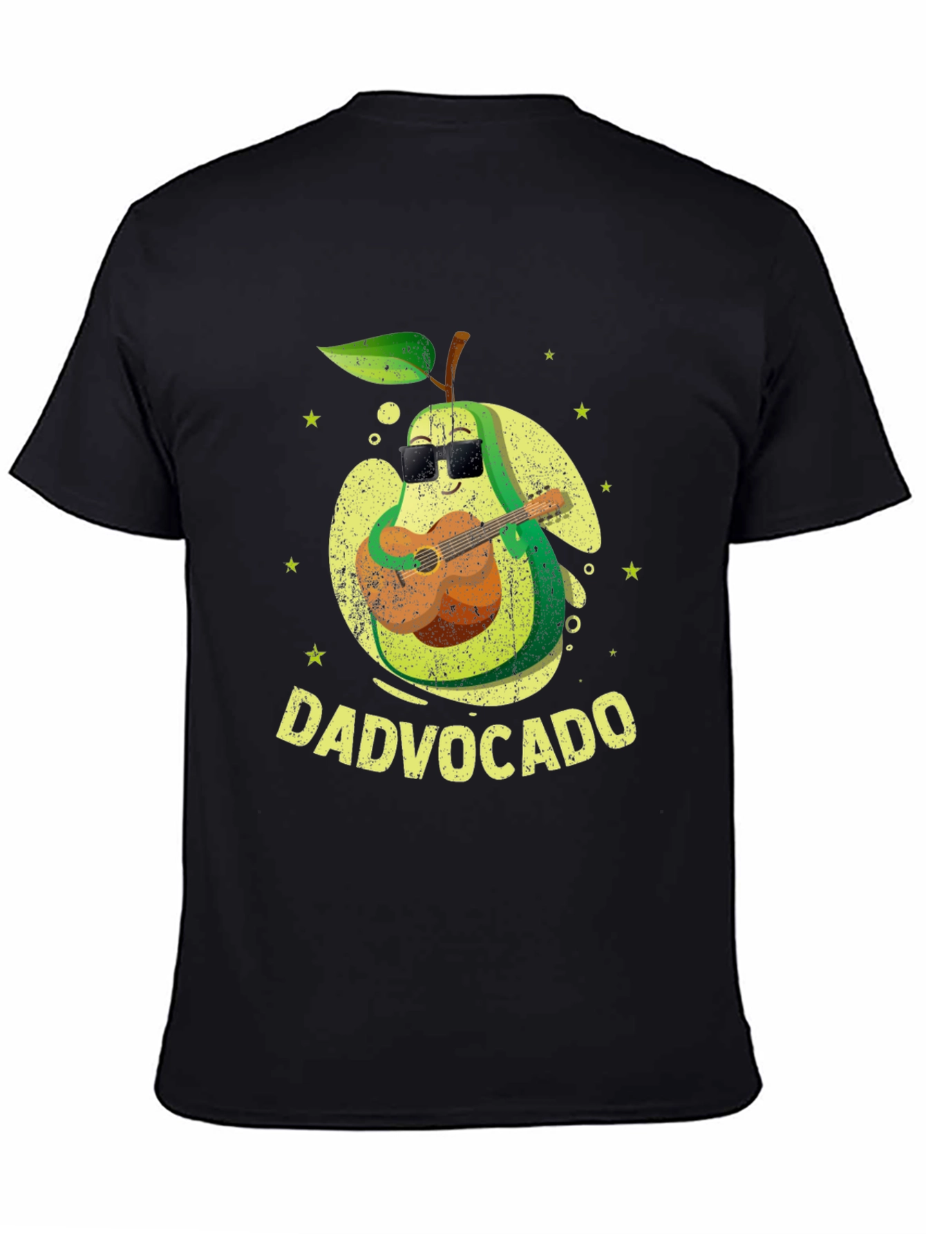 Black Dad-vocado T-Shirt: Avocado Playing Guitar - Fathers Day Tee view 4