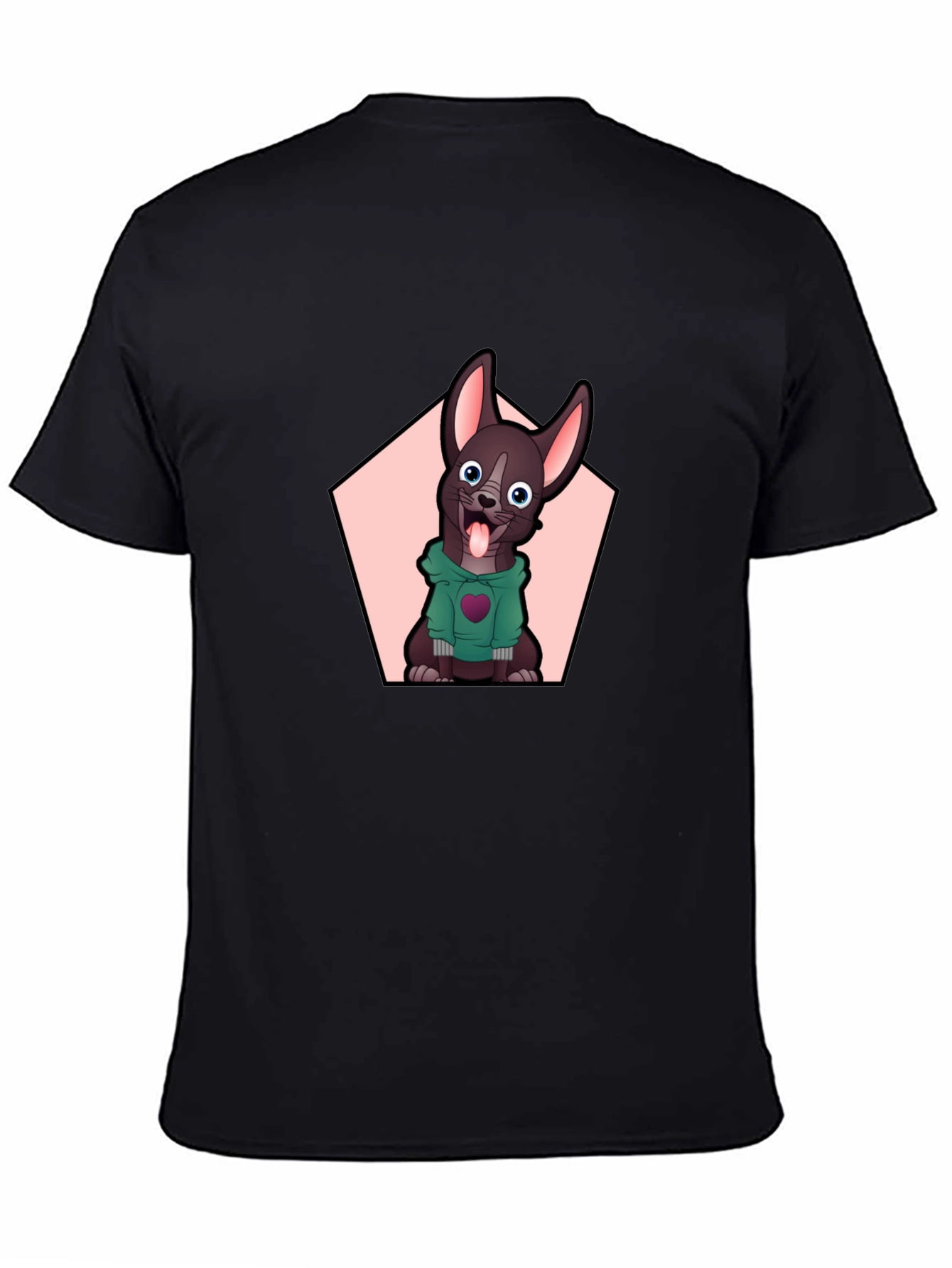 Black Cartoon Dog Graphic Tee - Black Cotton Blend view 4