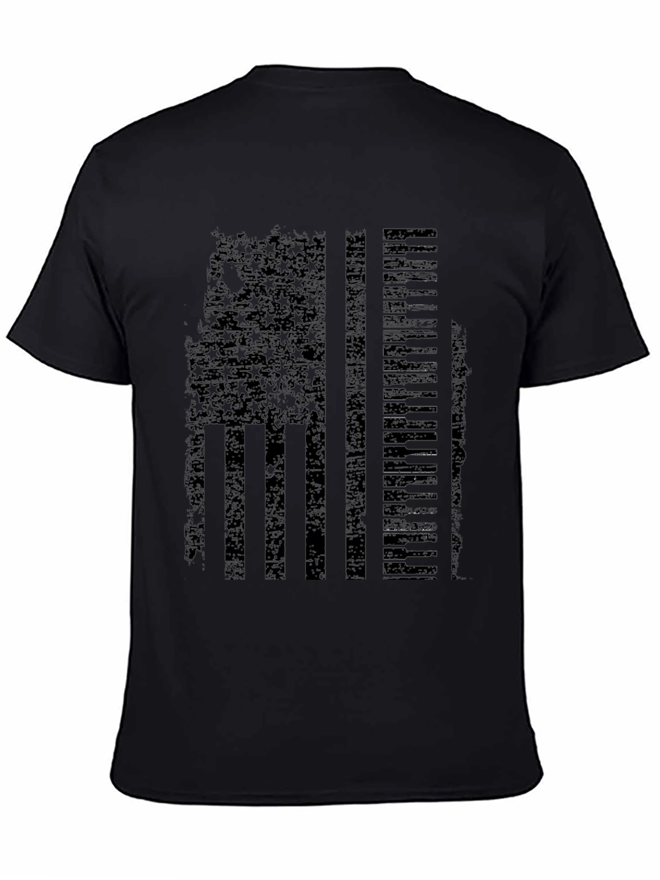 Black Distressed US Flag Piano Keys Graphic T-Shirt view 4