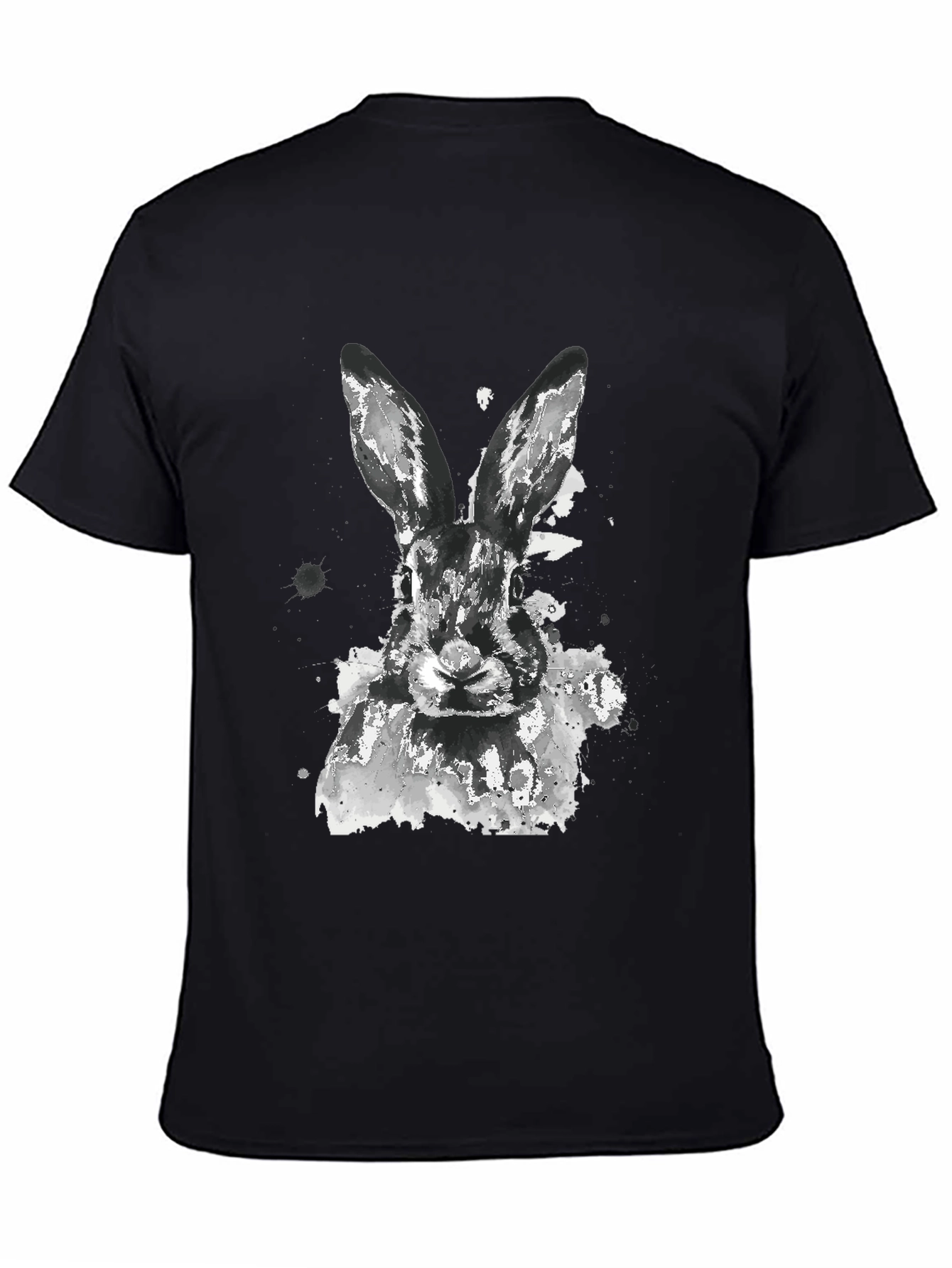 Black Rabbit Watercolor Graphic Tee - Casual Black T-Shirt view 4