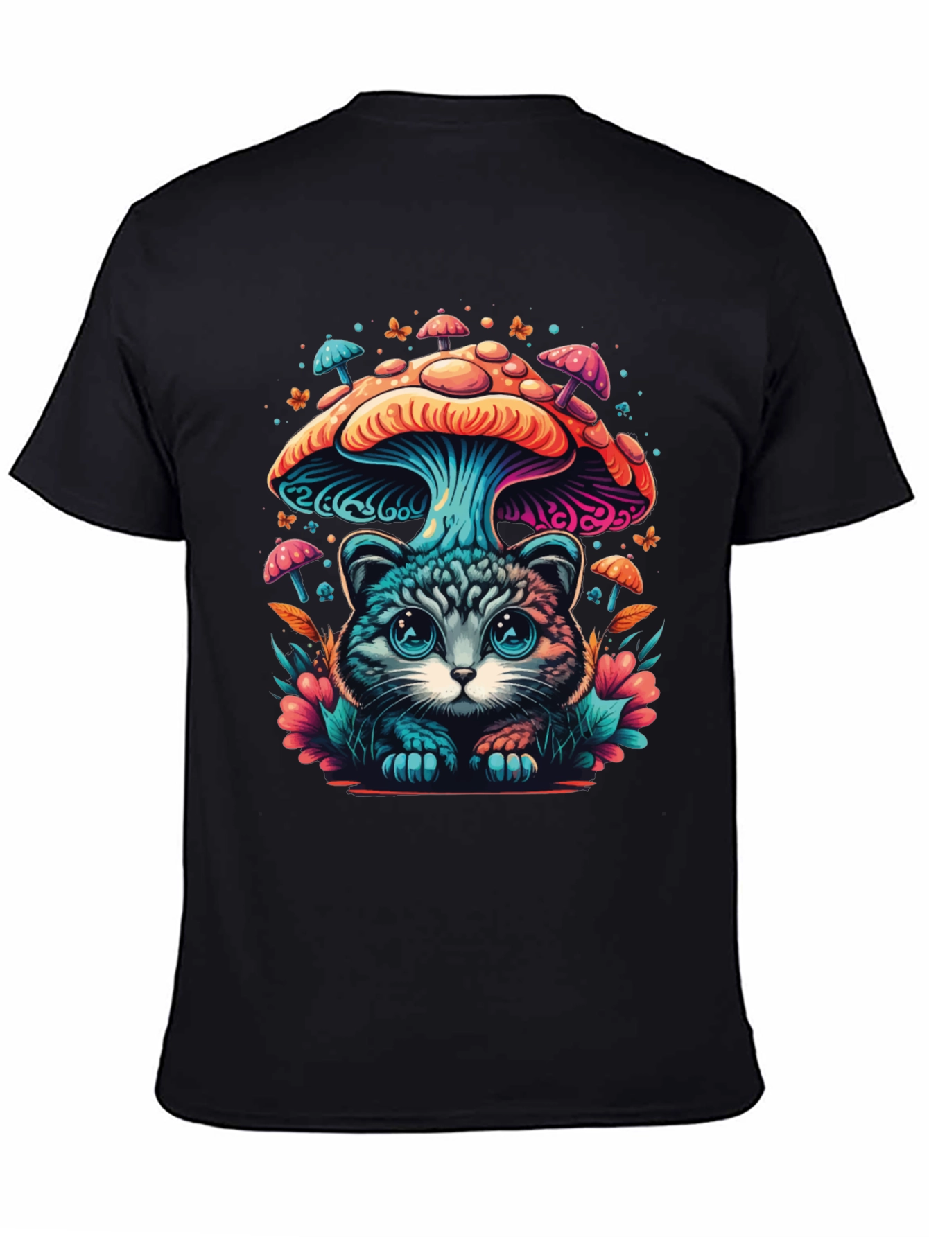 Black Mushroom Cat T-Shirt - Unique Graphic Tee view 4
