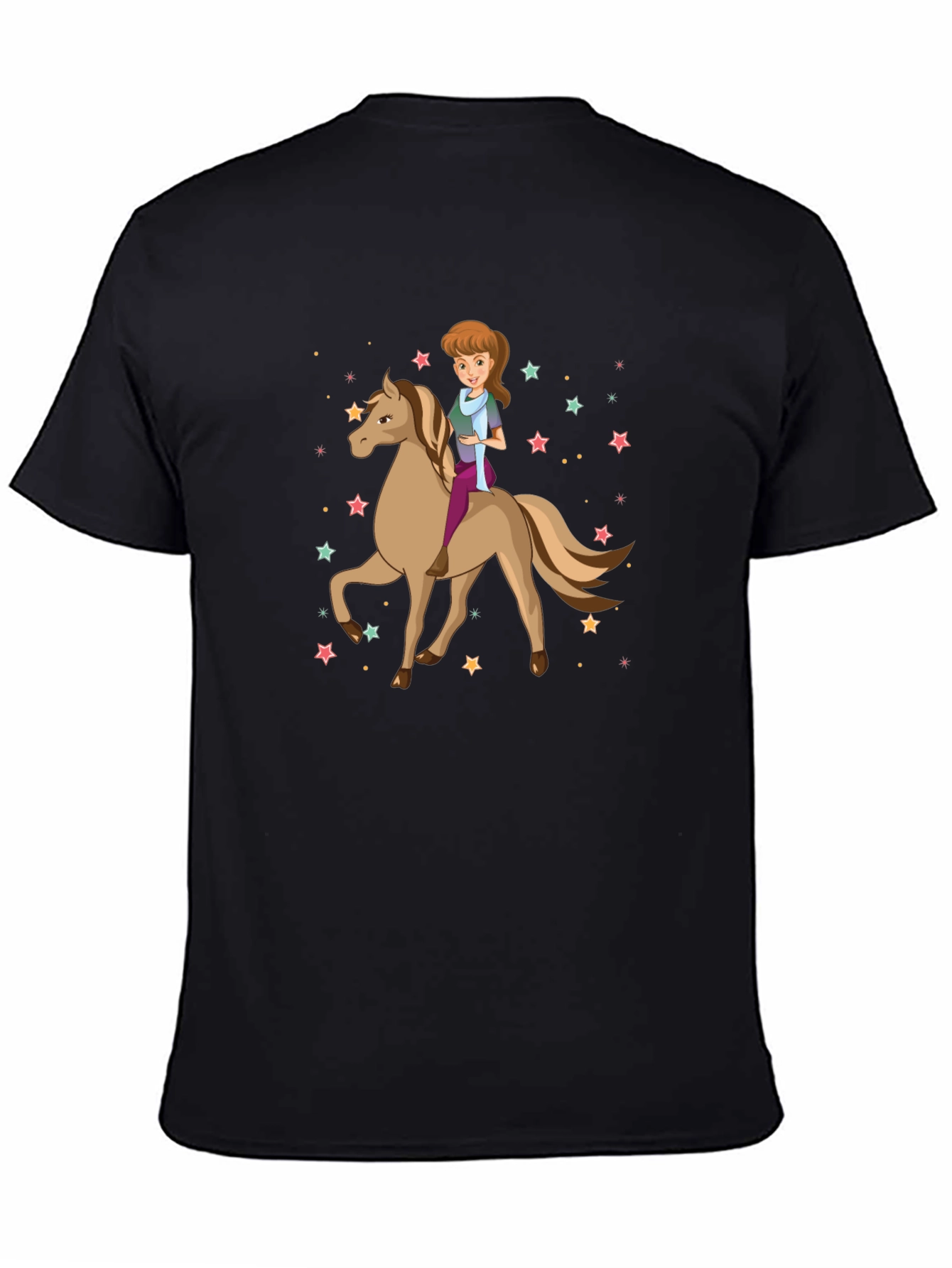 Black Girl Riding Horse Stars T-Shirt view 4