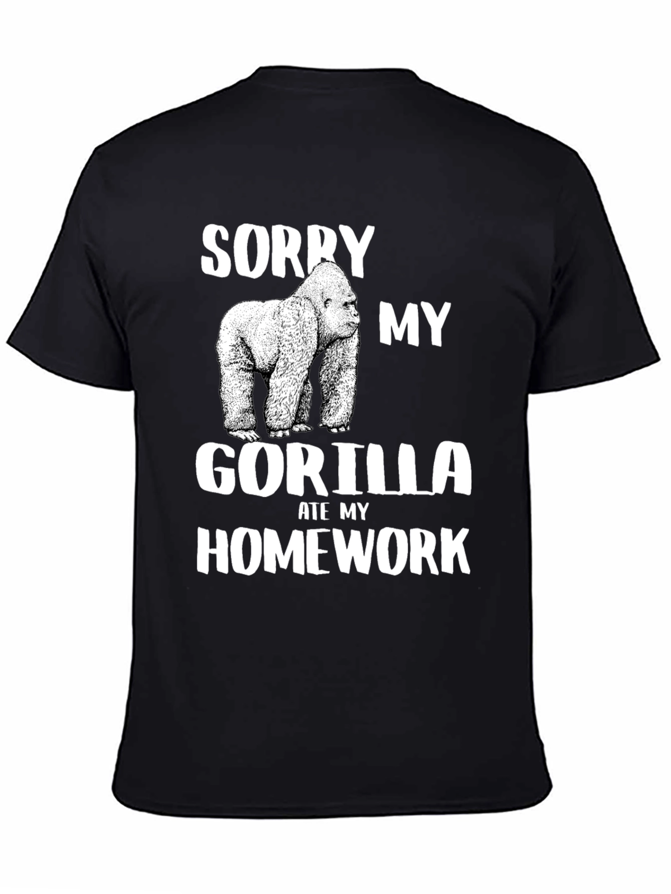 Black Sorry My Gorilla Ate My Homework T-Shirt view 4