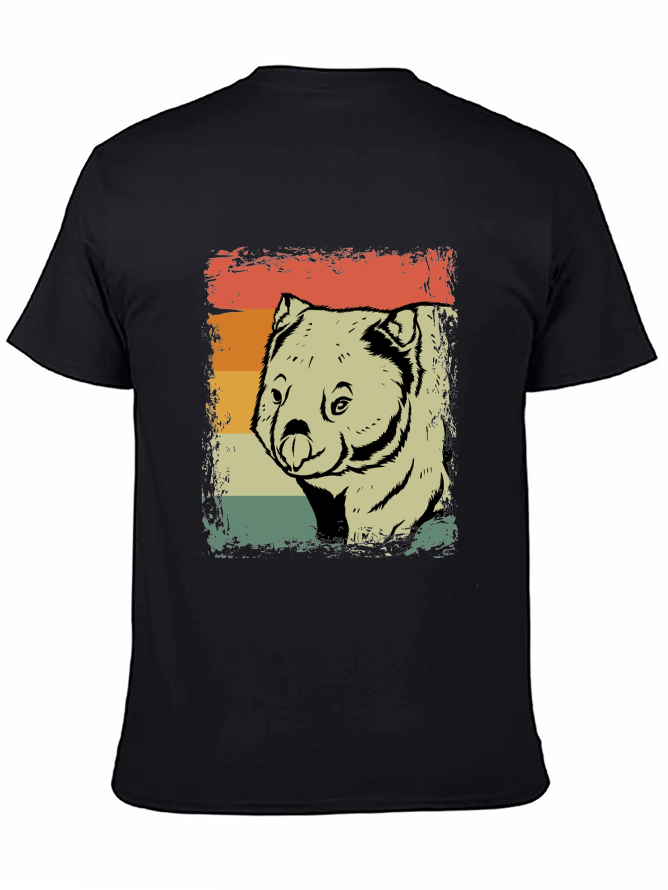 Black Retro Wombat T-Shirt - Distressed Vintage Style view 4