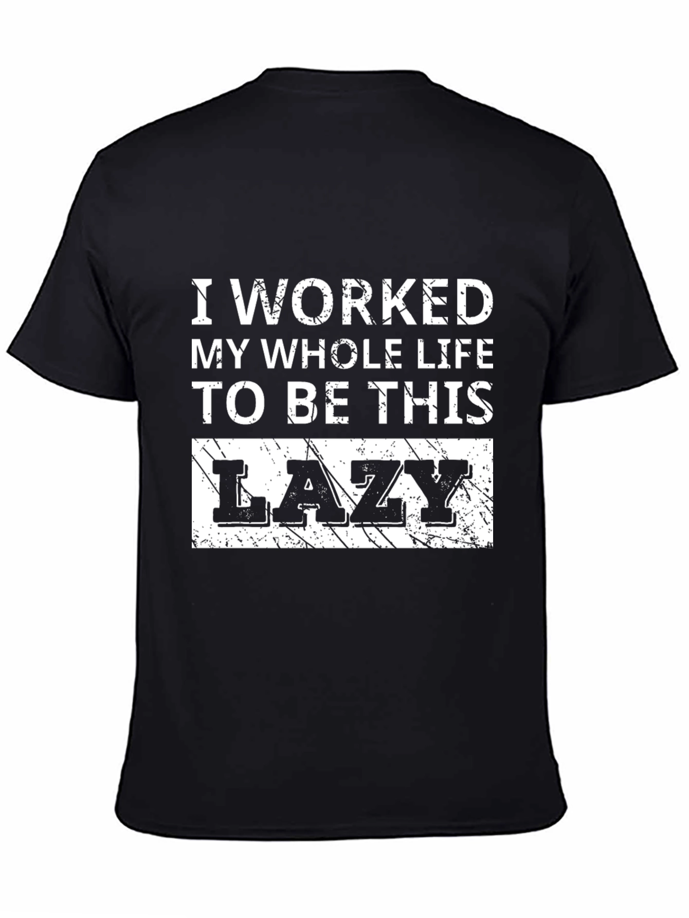 Black Funny Lazy Slogan Black T-Shirt view 4