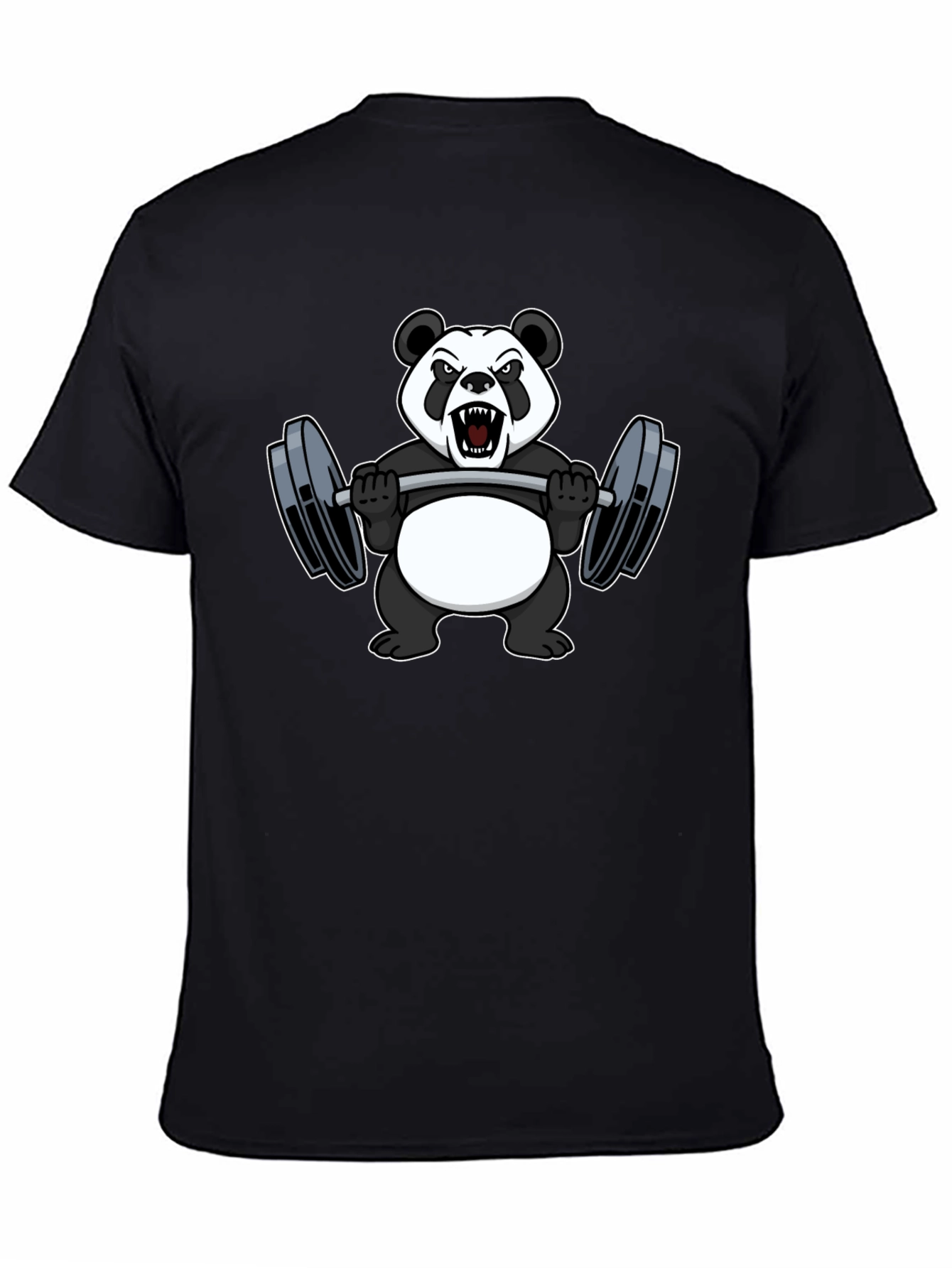 Black Panda Lifting Weights Graphic Tee - Black Cotton T-Shirt view 4