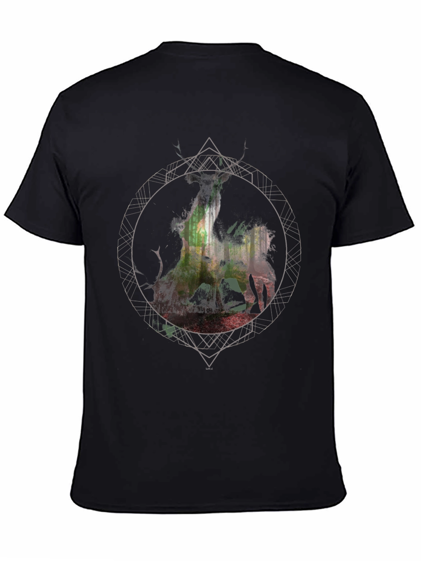 Black Geometric Deer Graphic Tee - Men's Black T-Shirt view 4