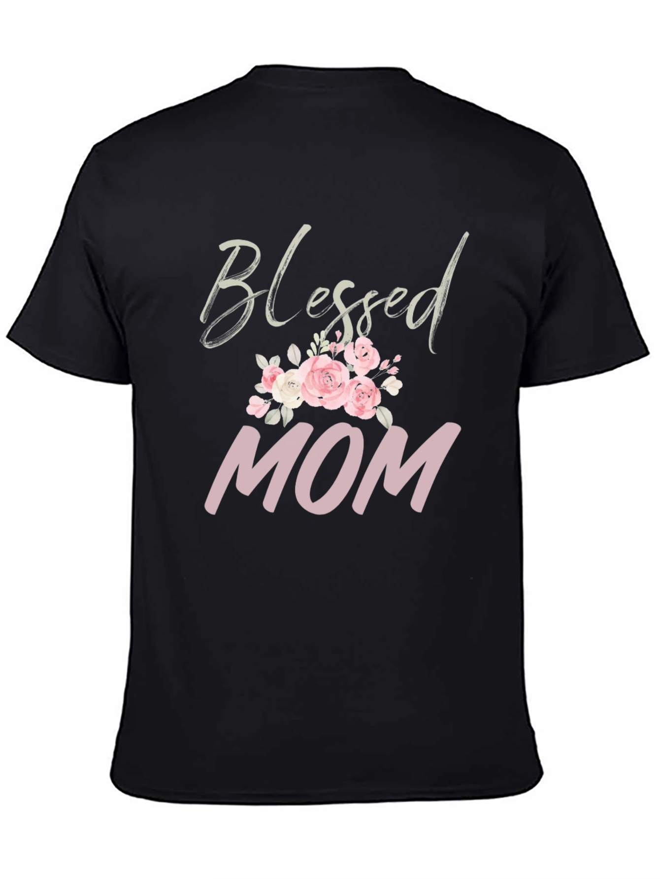 Black Blessed Mom Floral Graphic T-Shirt view 4