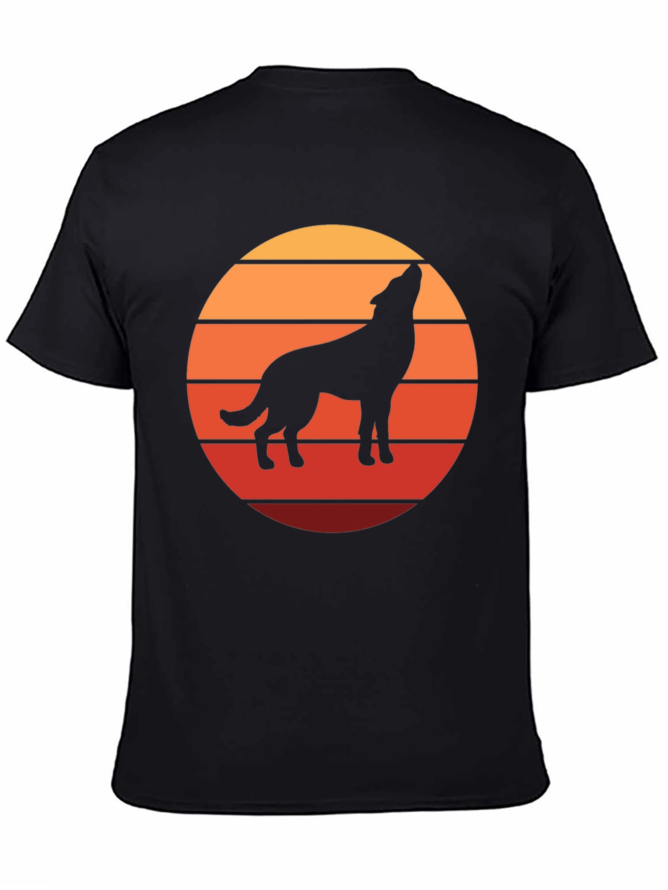 Black Wolf Silhouette Sunset Graphic Tee - Black view 4