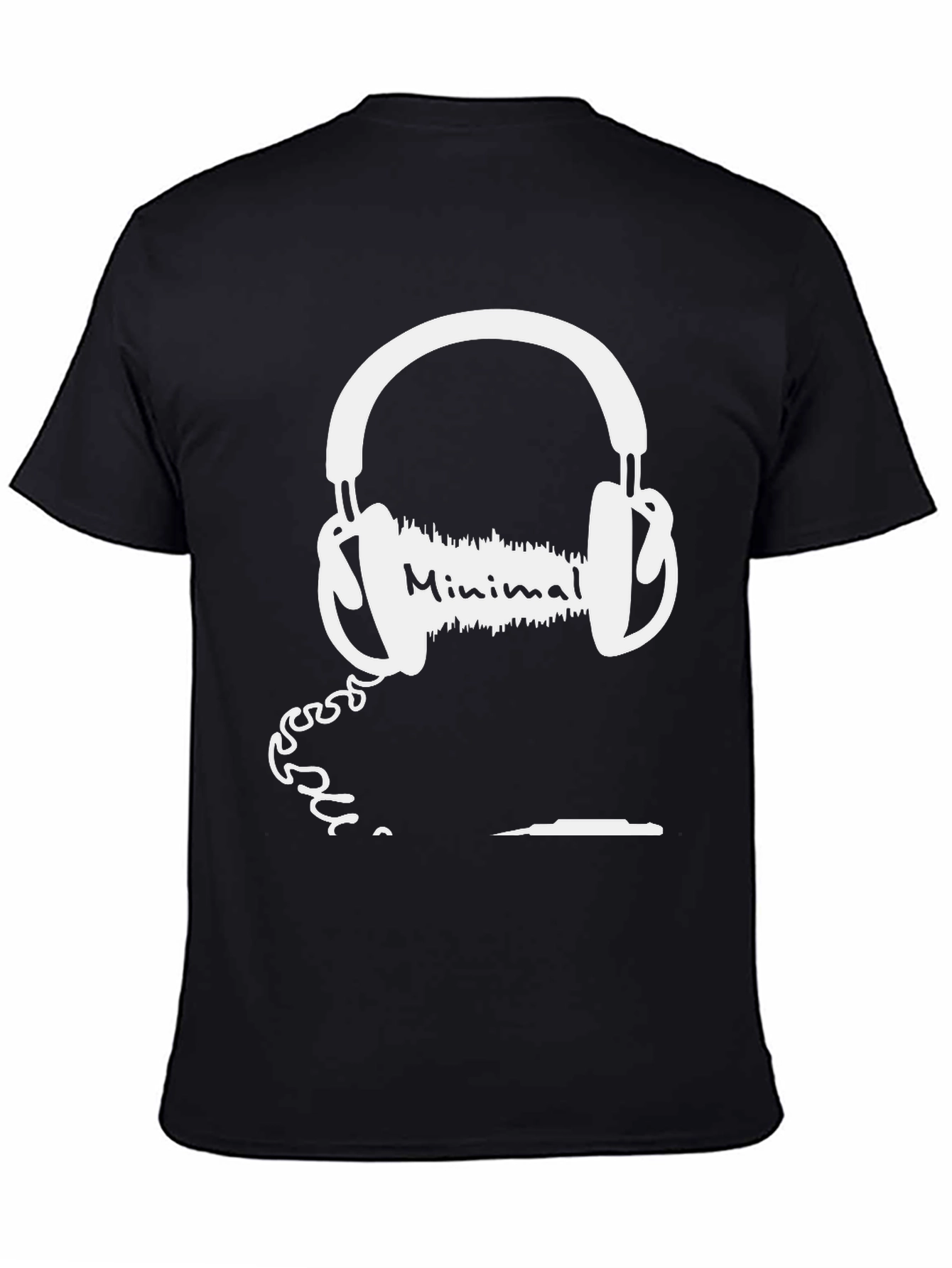 Black Minimal Headphones Black T-Shirt view 4