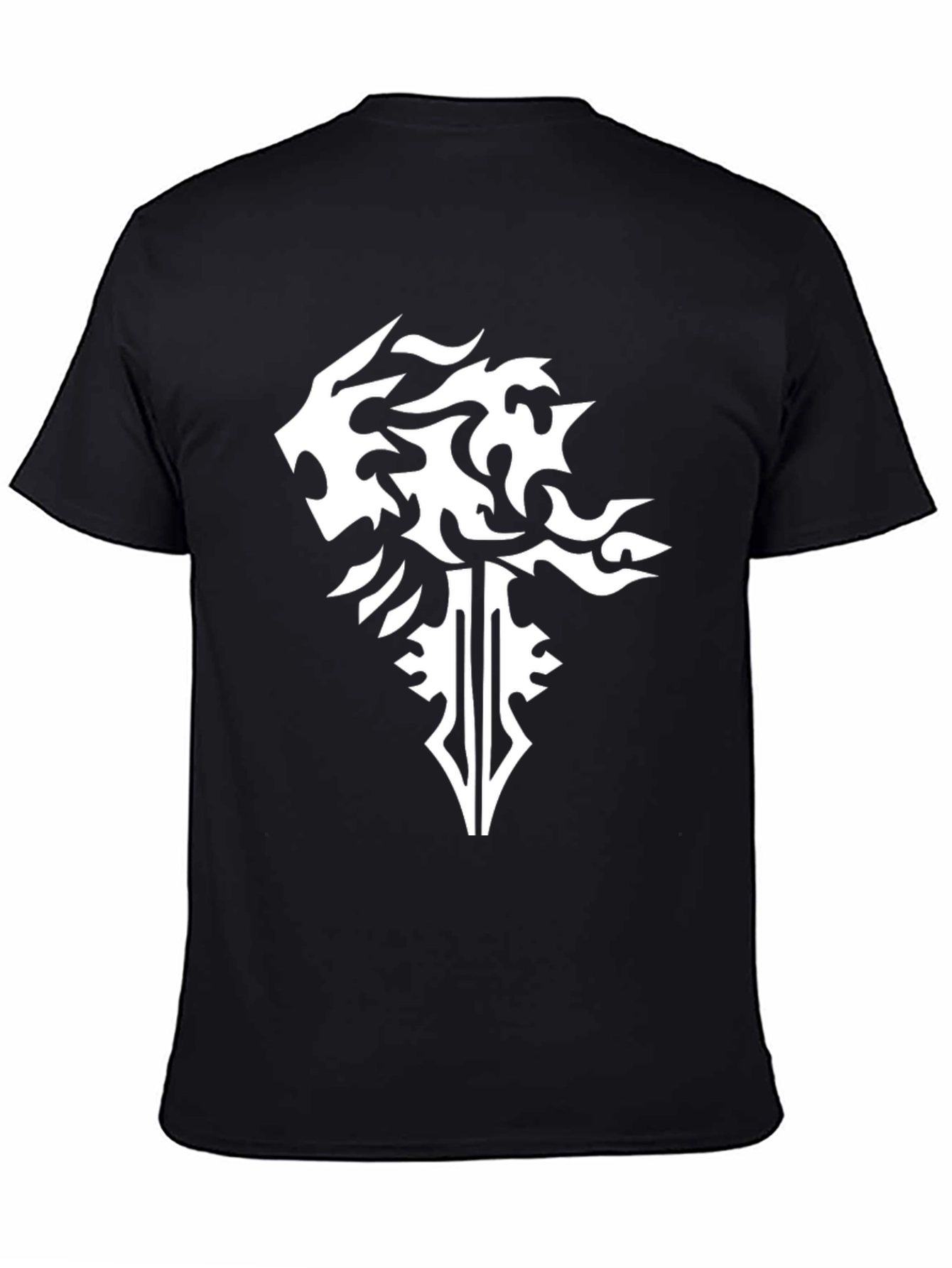 Black Black T-Shirt with Abstract Lion & Sword Design view 4