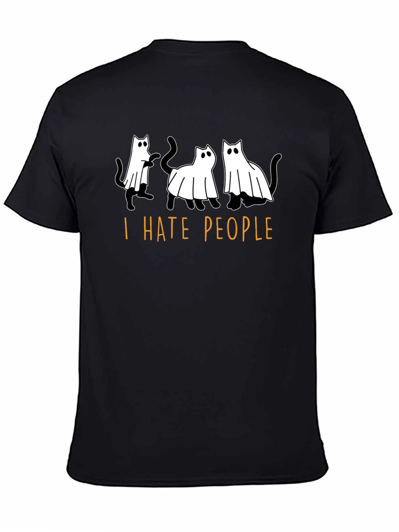 Black I Hate People Ghost Cats Black T-Shirt view 4