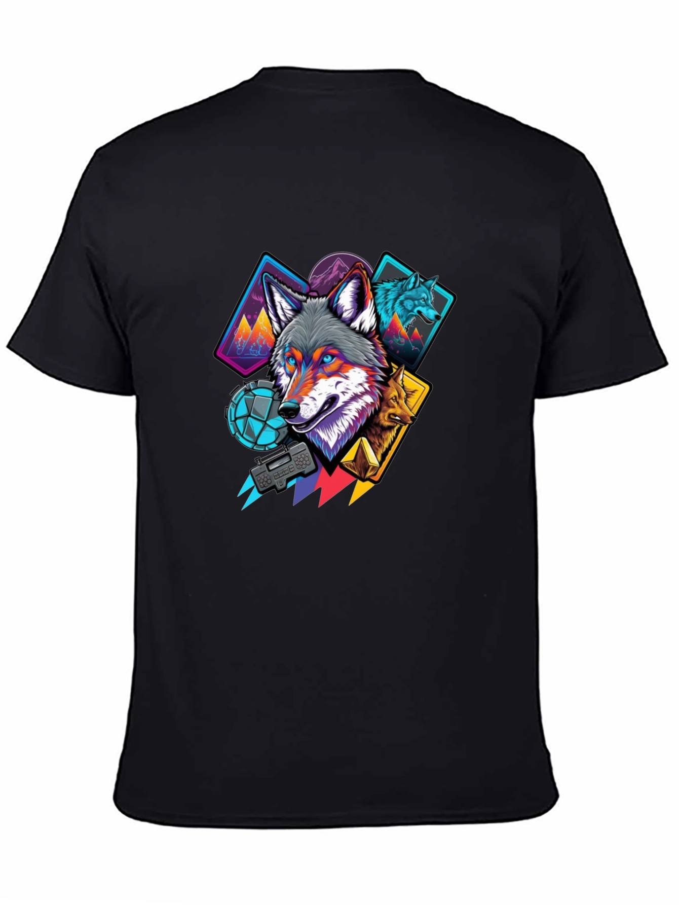 Black Wolf Graphic Print Black T-Shirt view 4