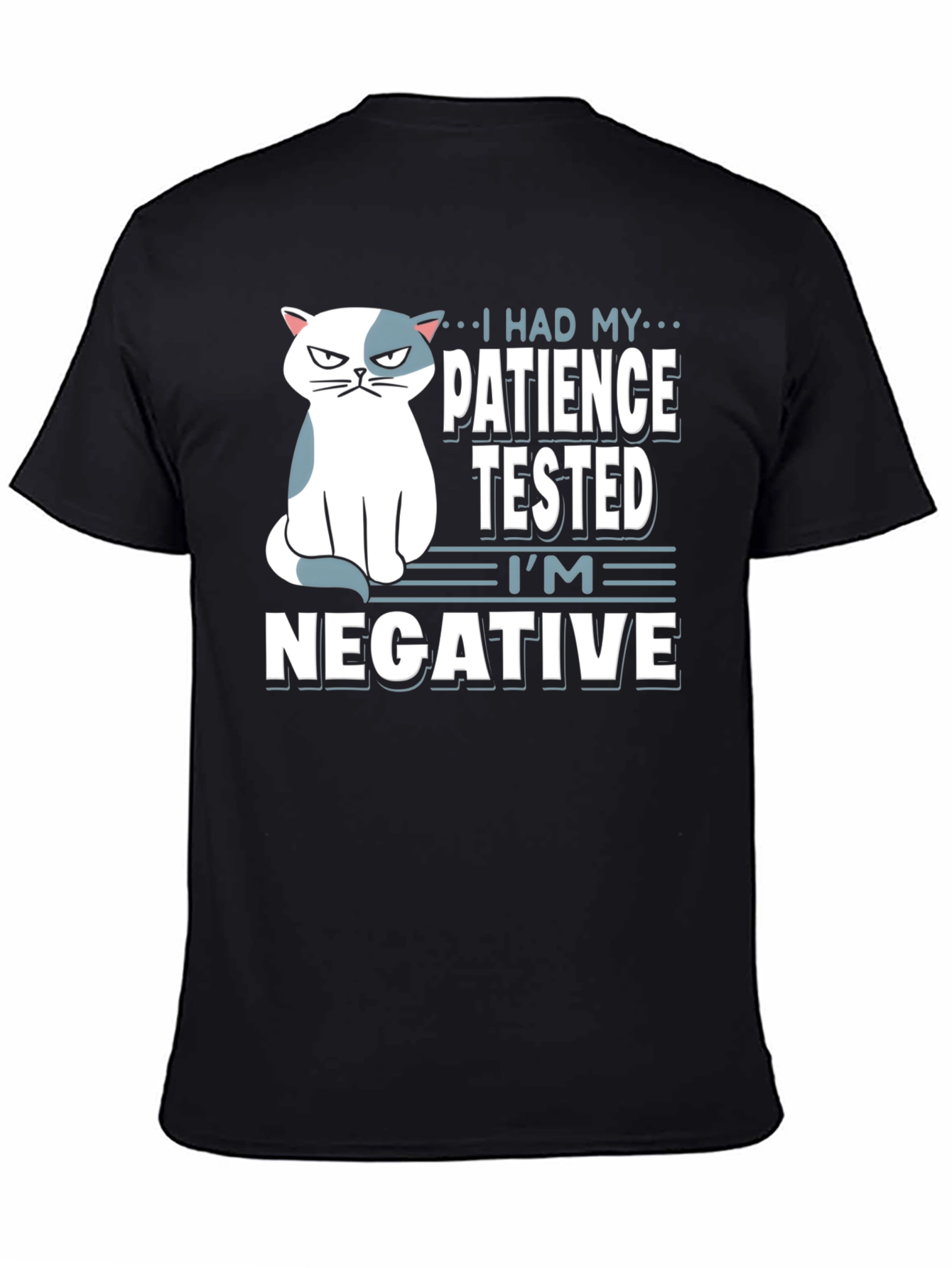 Black Humorous Cat Patience Tested Black T-Shirt view 4