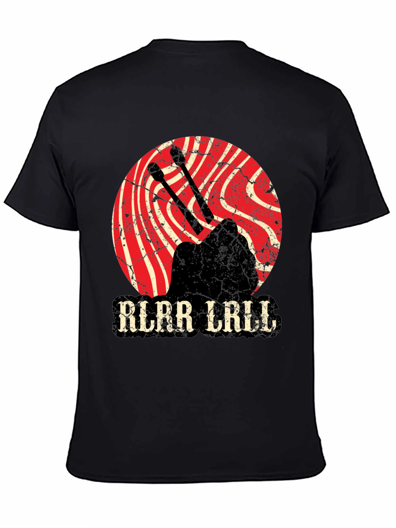 Black Vintage Style Drummer T-Shirt - Rlar Lrill Design view 4
