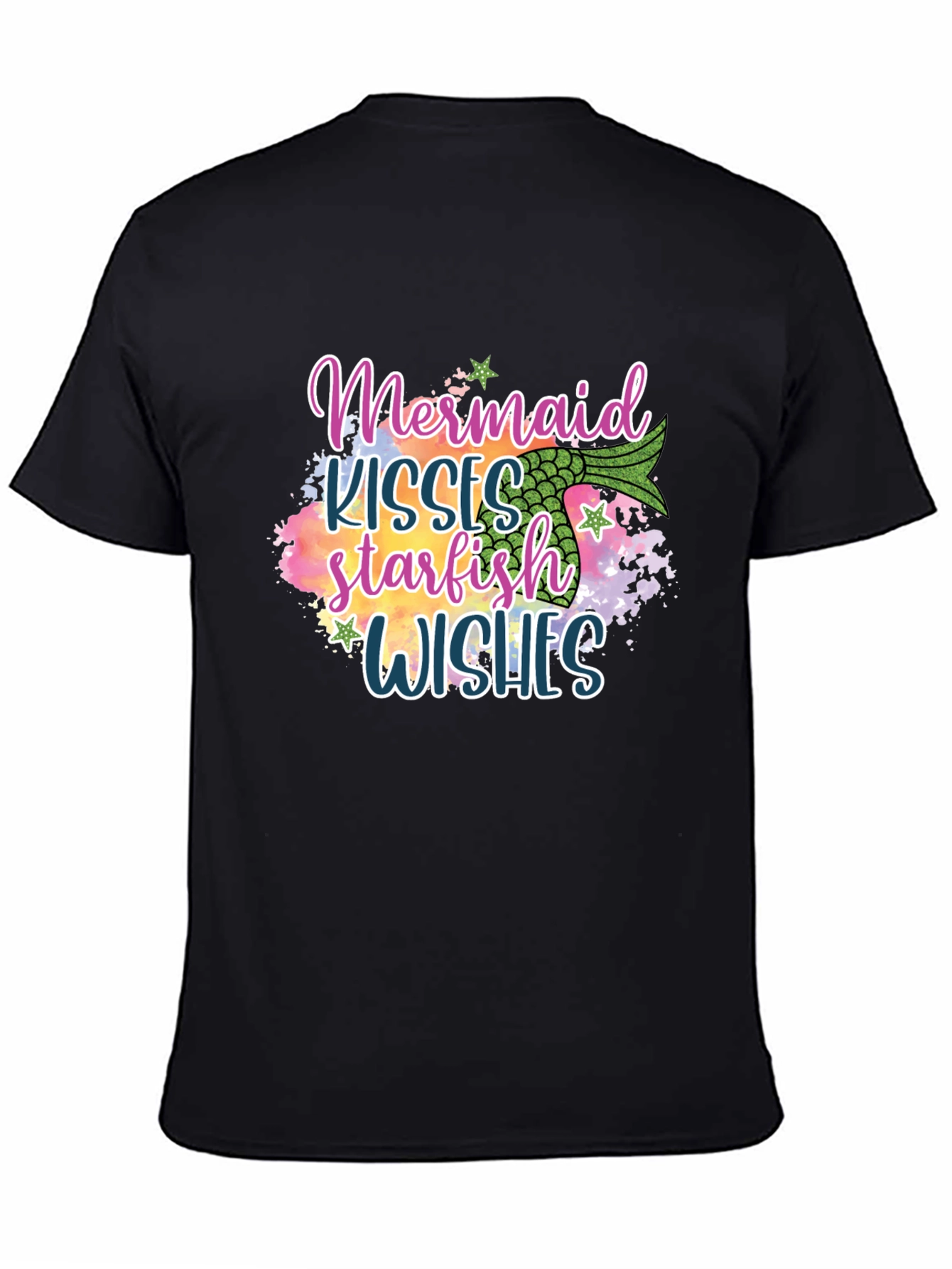 Black Mermaid Kisses Starfish Wishes Graphic Tee view 4