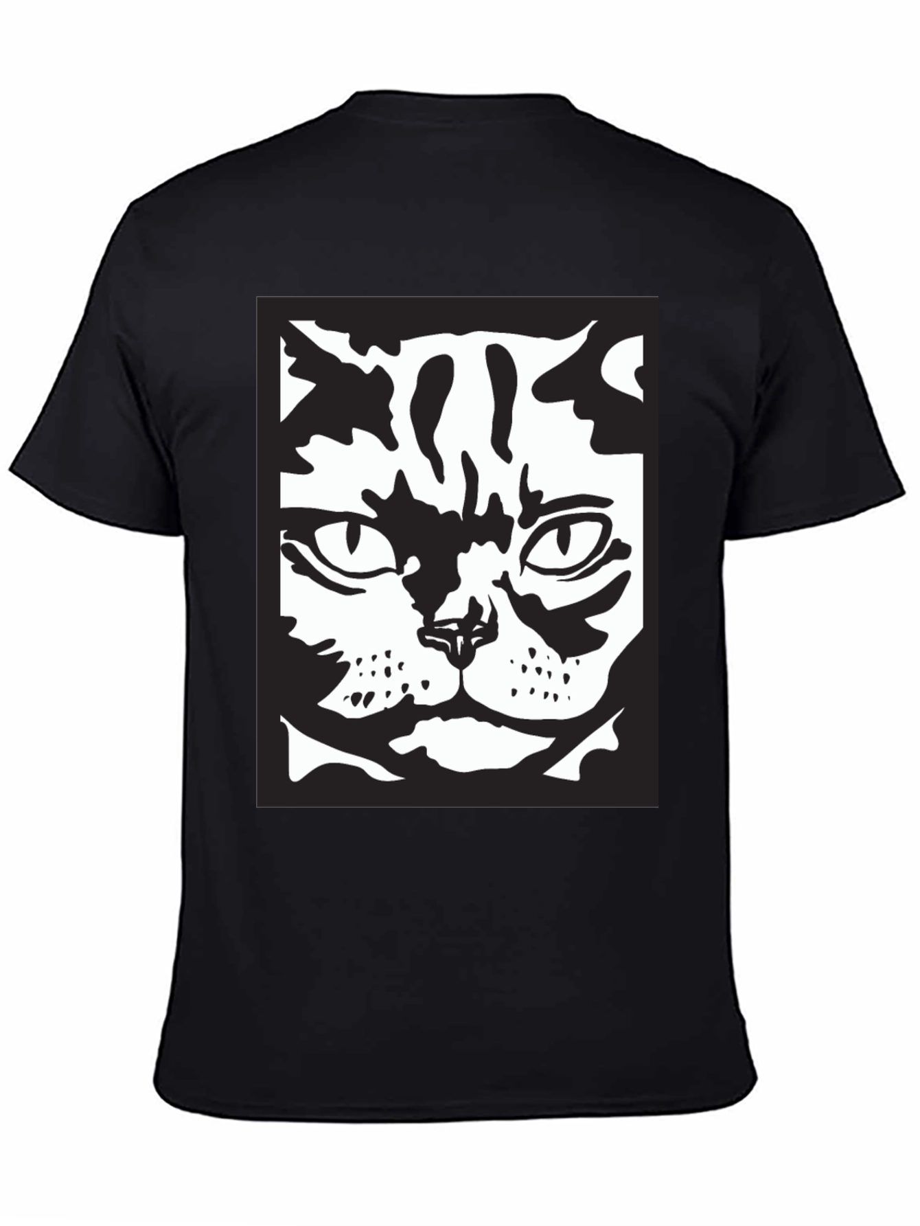 Black Cool Cat Face Graphic Black T-Shirt view 4