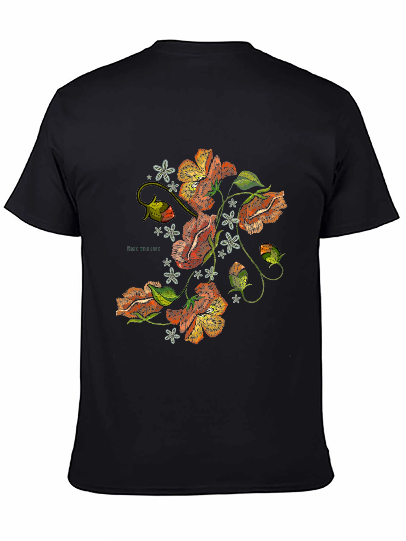 Black Floral Embroidered Graphic Black T-Shirt view 4