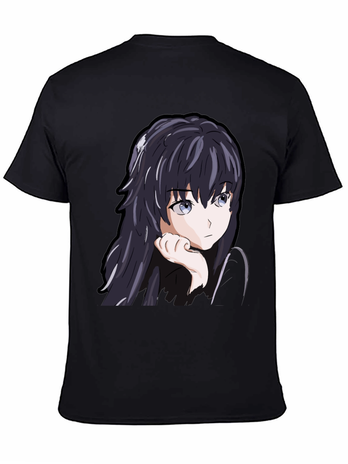 Black Anime Girl Graphic Tee - Black Cotton Casual T-Shirt view 4