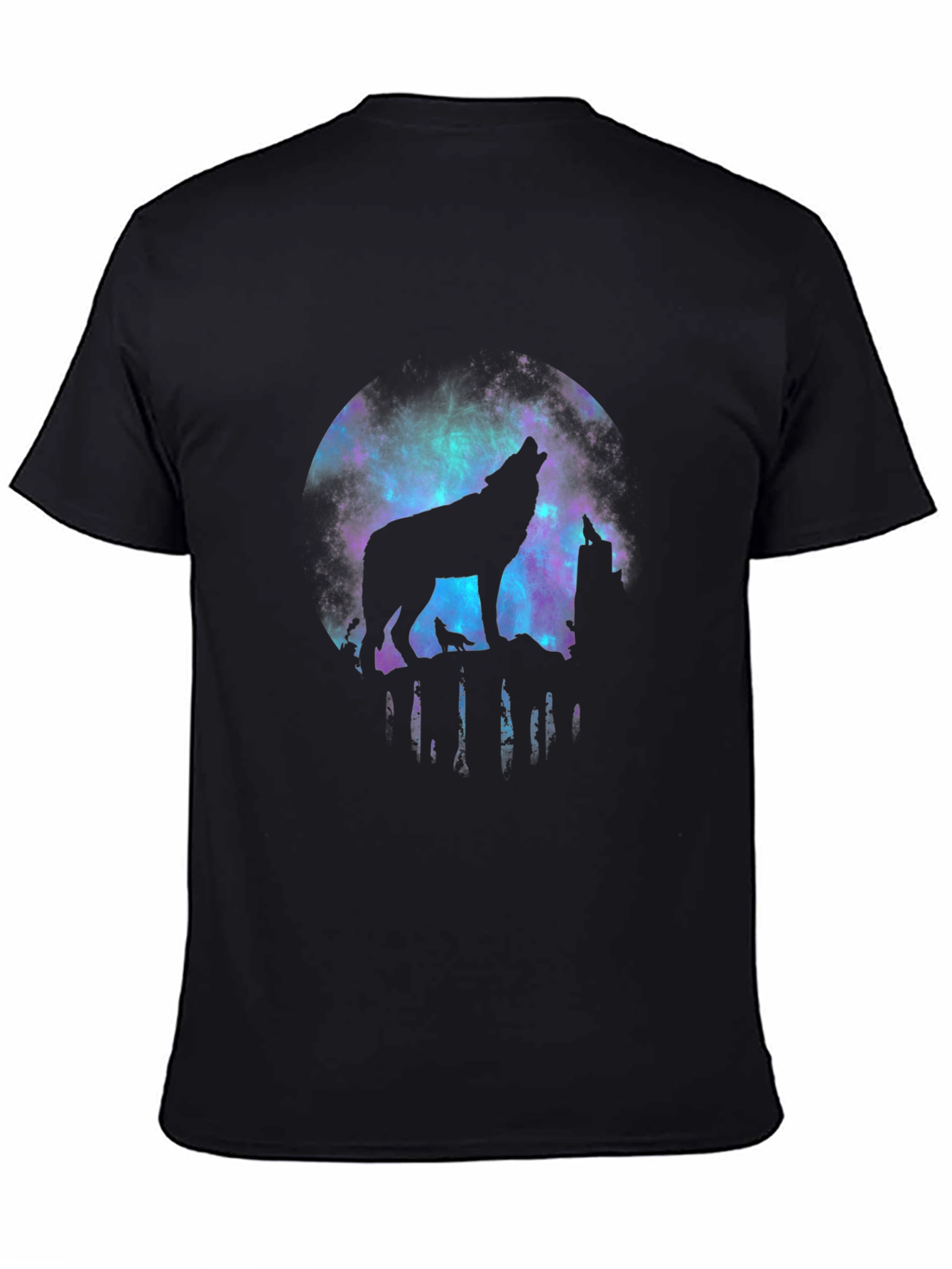 Black Wolf Galaxy T-Shirt - Men's Black Tee view 4