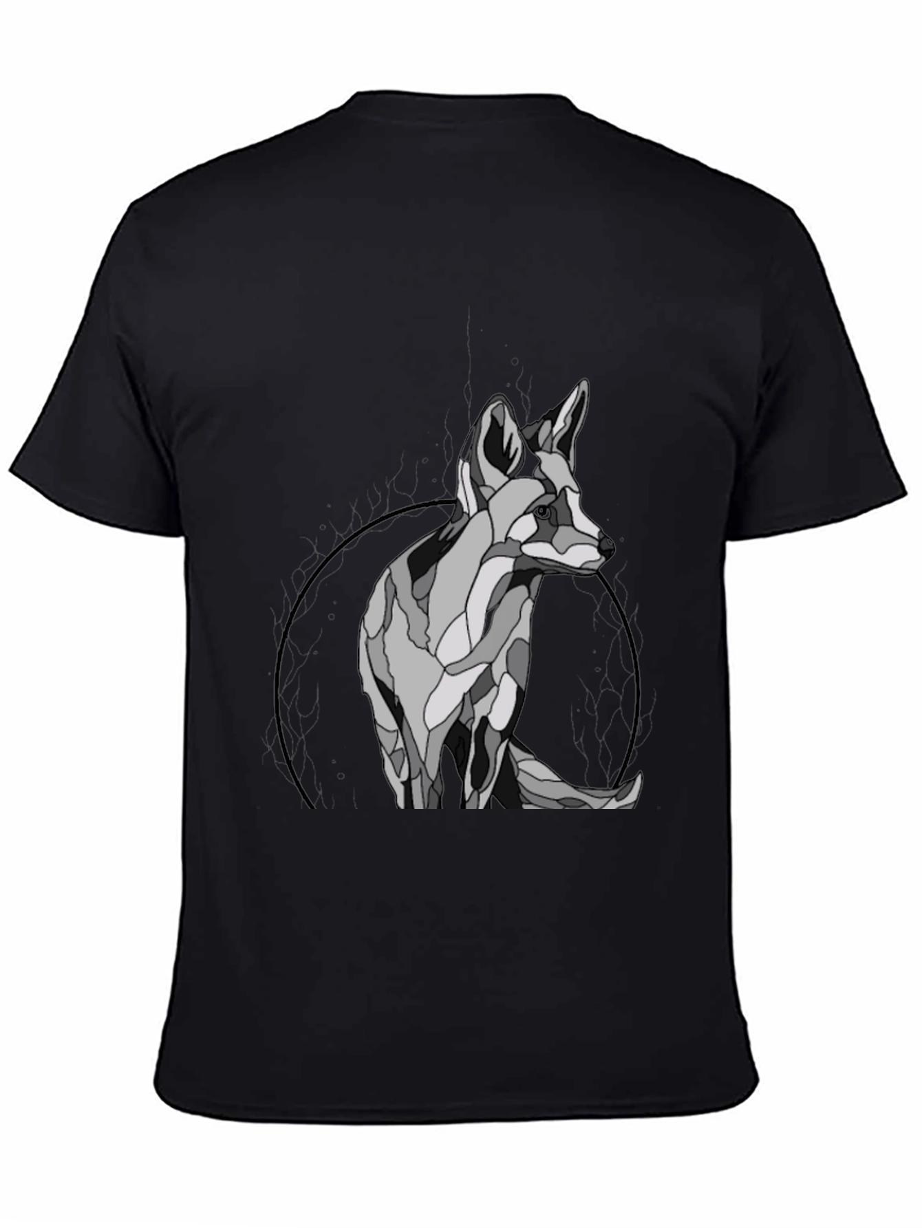 Black Geometric Fox Graphic T-Shirt view 4