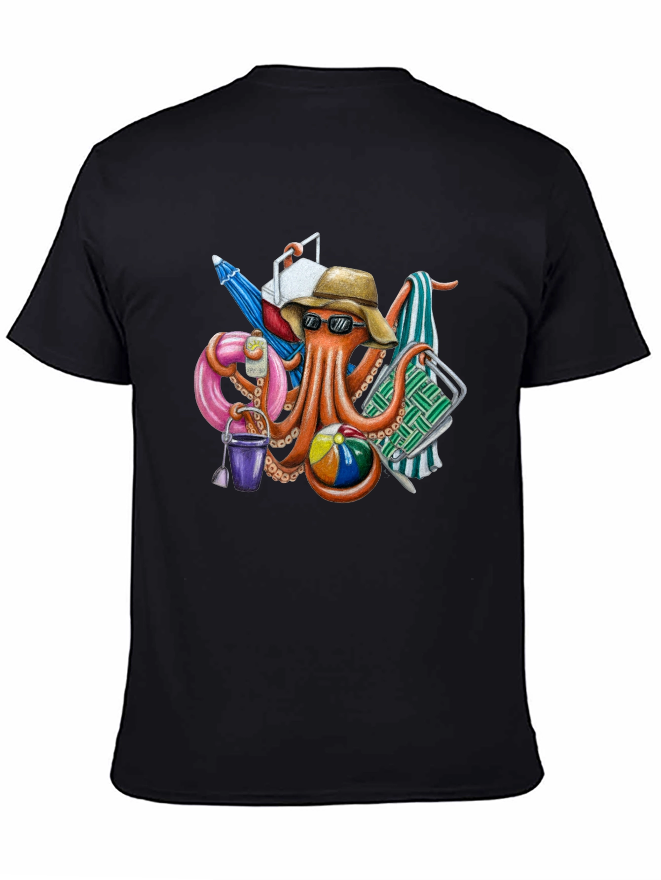 Black Beach Octopus Graphic T-Shirt - Summer Fun! view 4