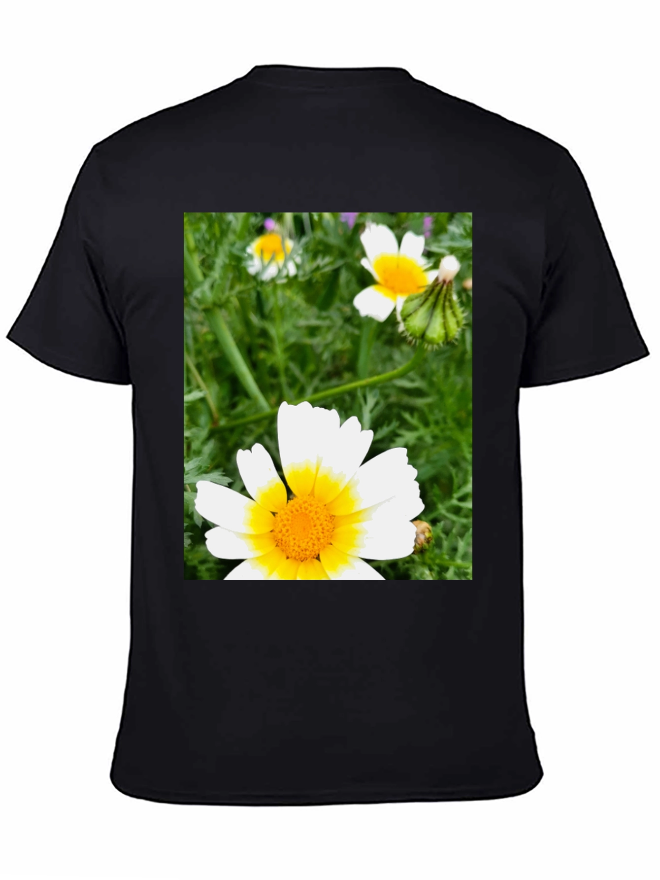 Black Daisy Flower Graphic T-Shirt - Casual Black Tee view 4