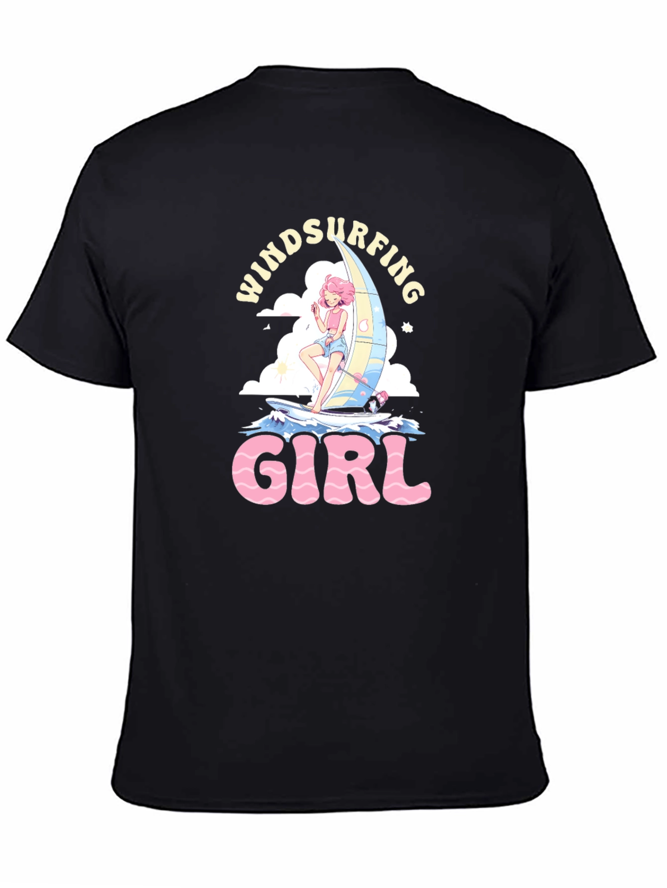 Black Windsurfing Girl Black Graphic T-Shirt view 4
