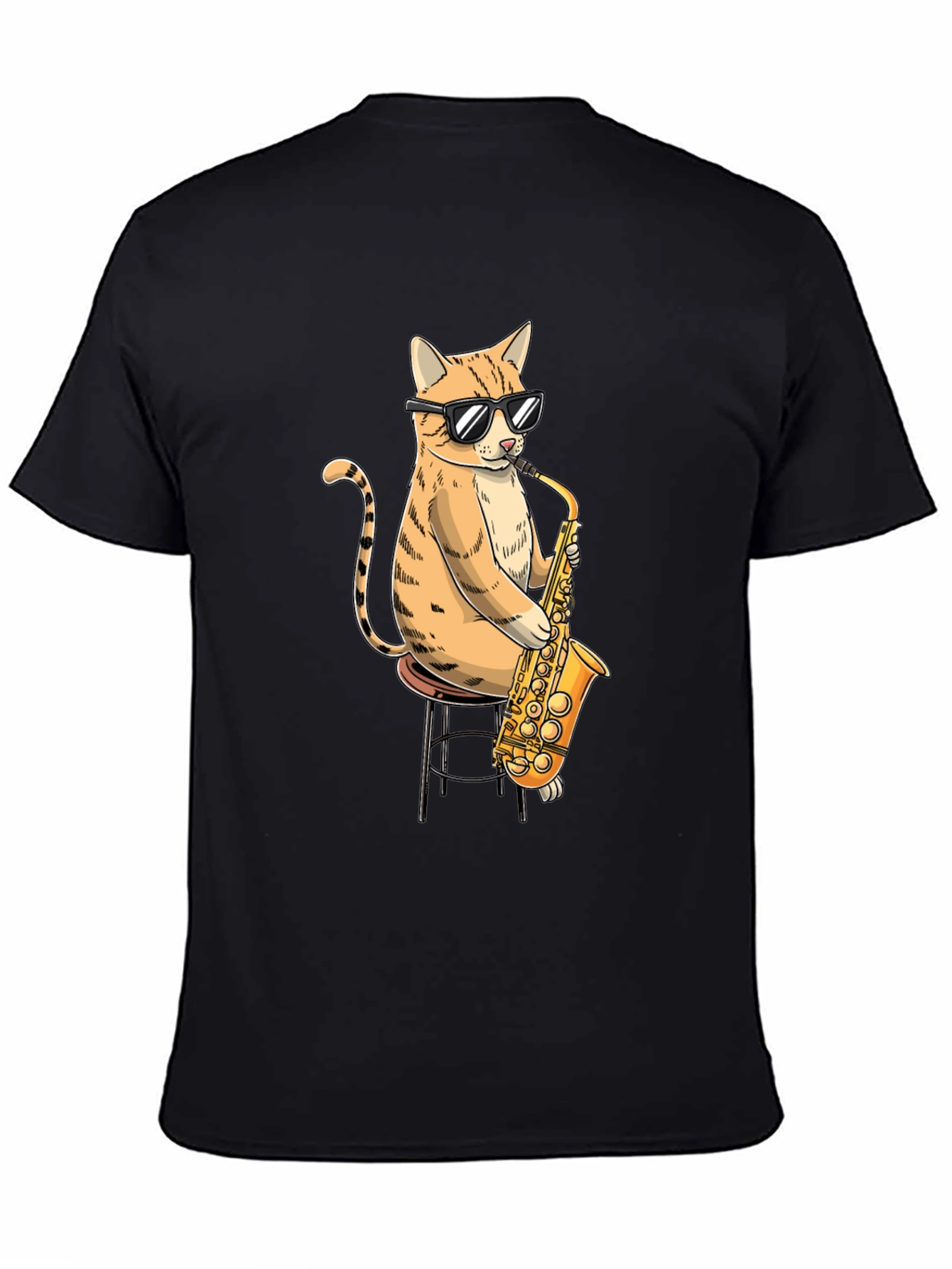 Black Cool Cat Saxophone Graphic T-Shirt view 4