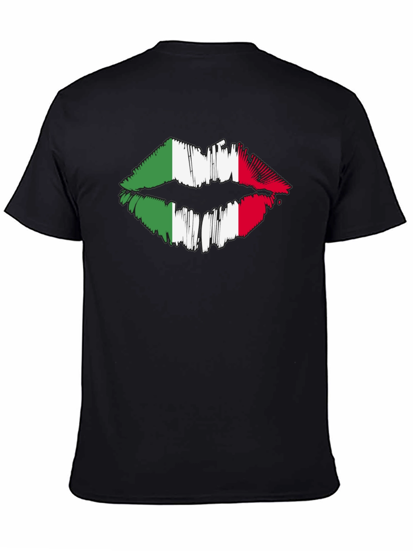 Black Italian Flag Lips Graphic Black T-Shirt view 4