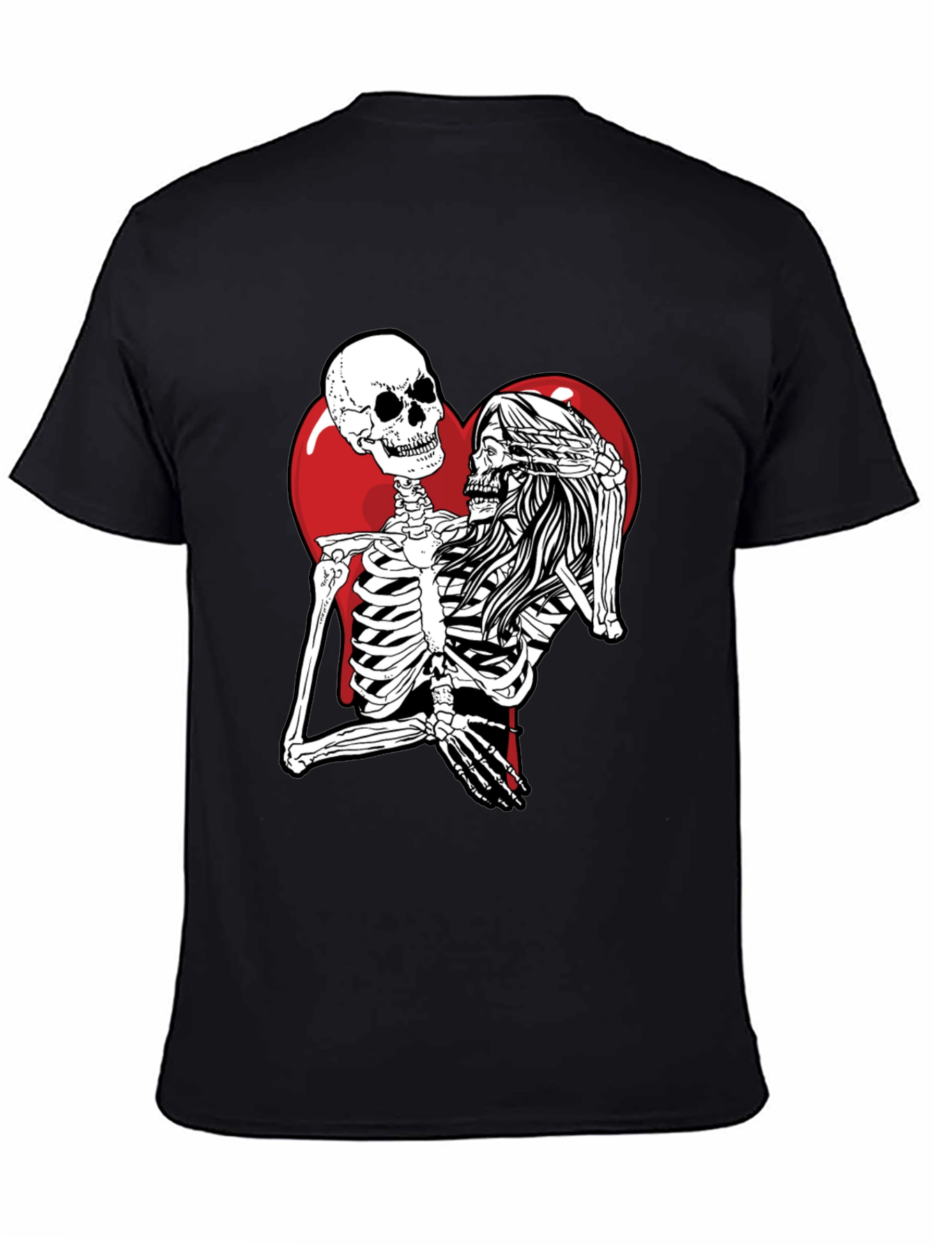 Black Skeleton Love Black T-Shirt - Unique Graphic Tee view 4