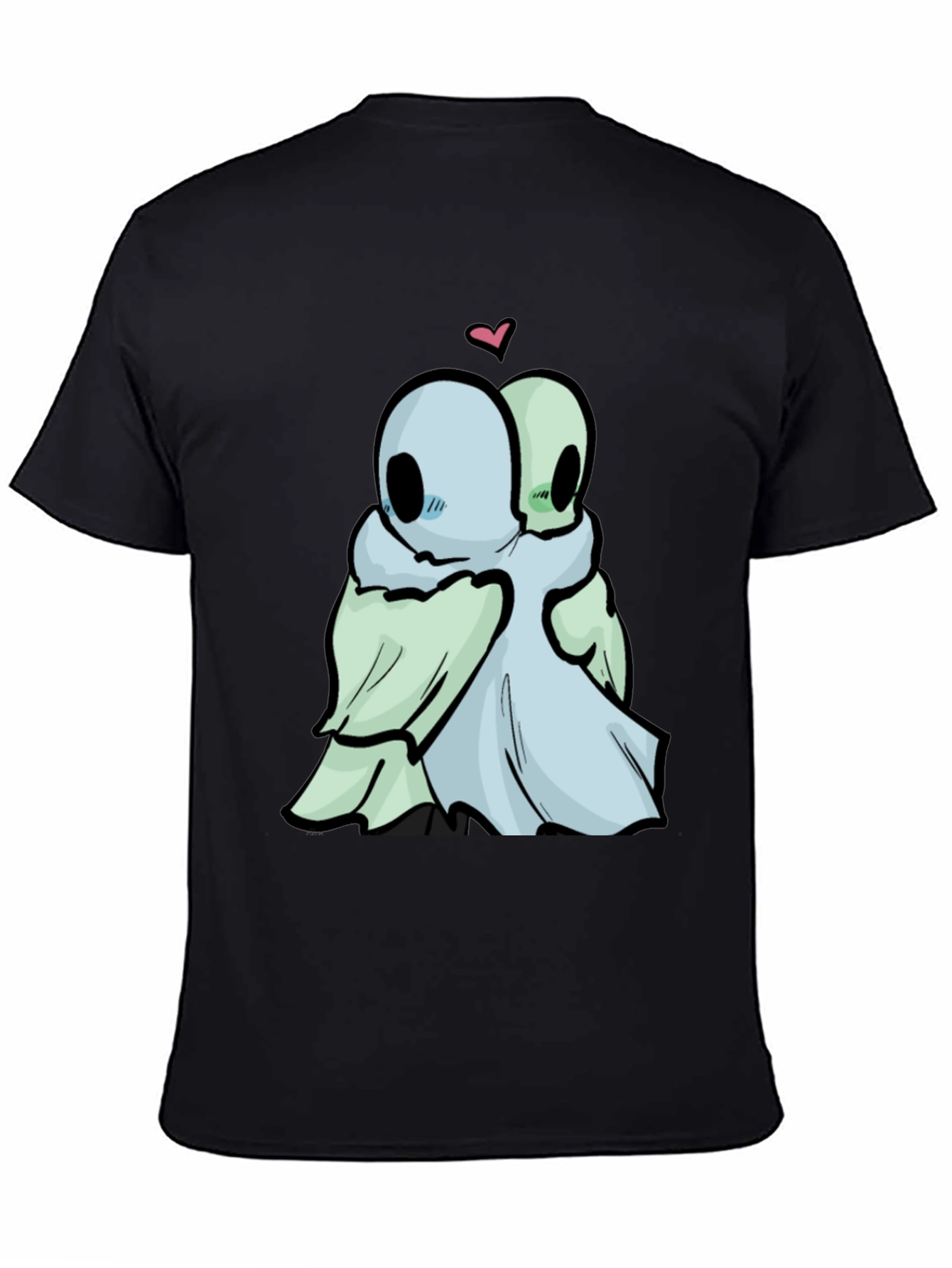 Black Cute Ghost Hug T-Shirt - Black Cotton Tee view 4