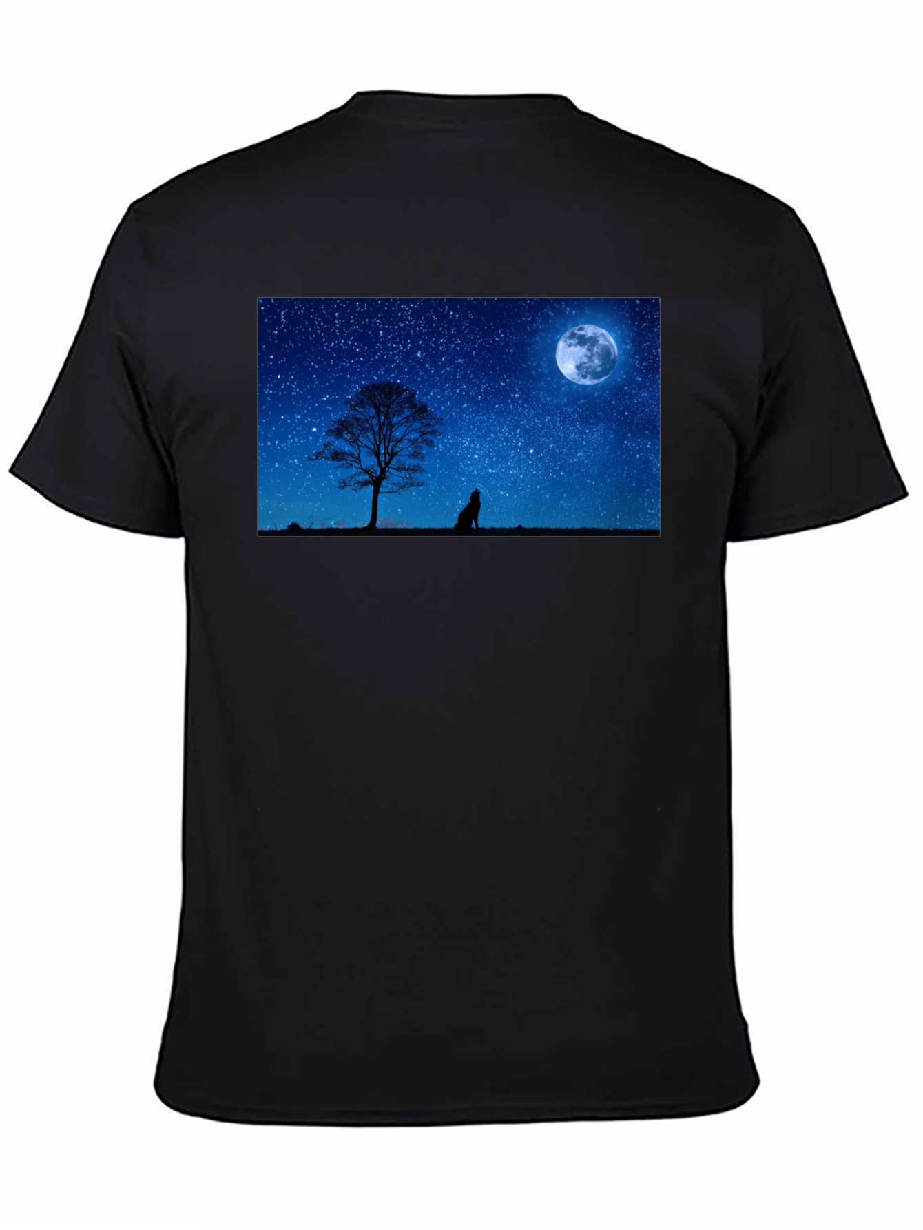 Black Wolf Howling at Moon T-Shirt - Night Sky Tee view 4