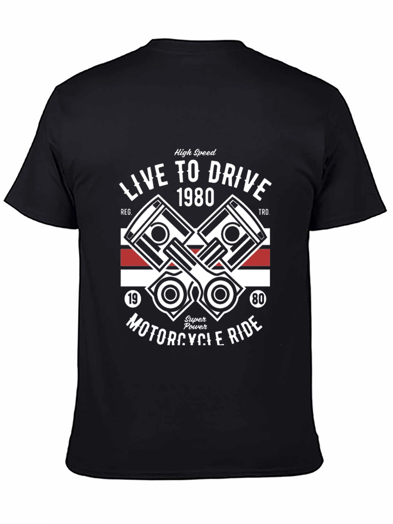 Black Live to Drive 1980 Motorcycle T-Shirt view 4