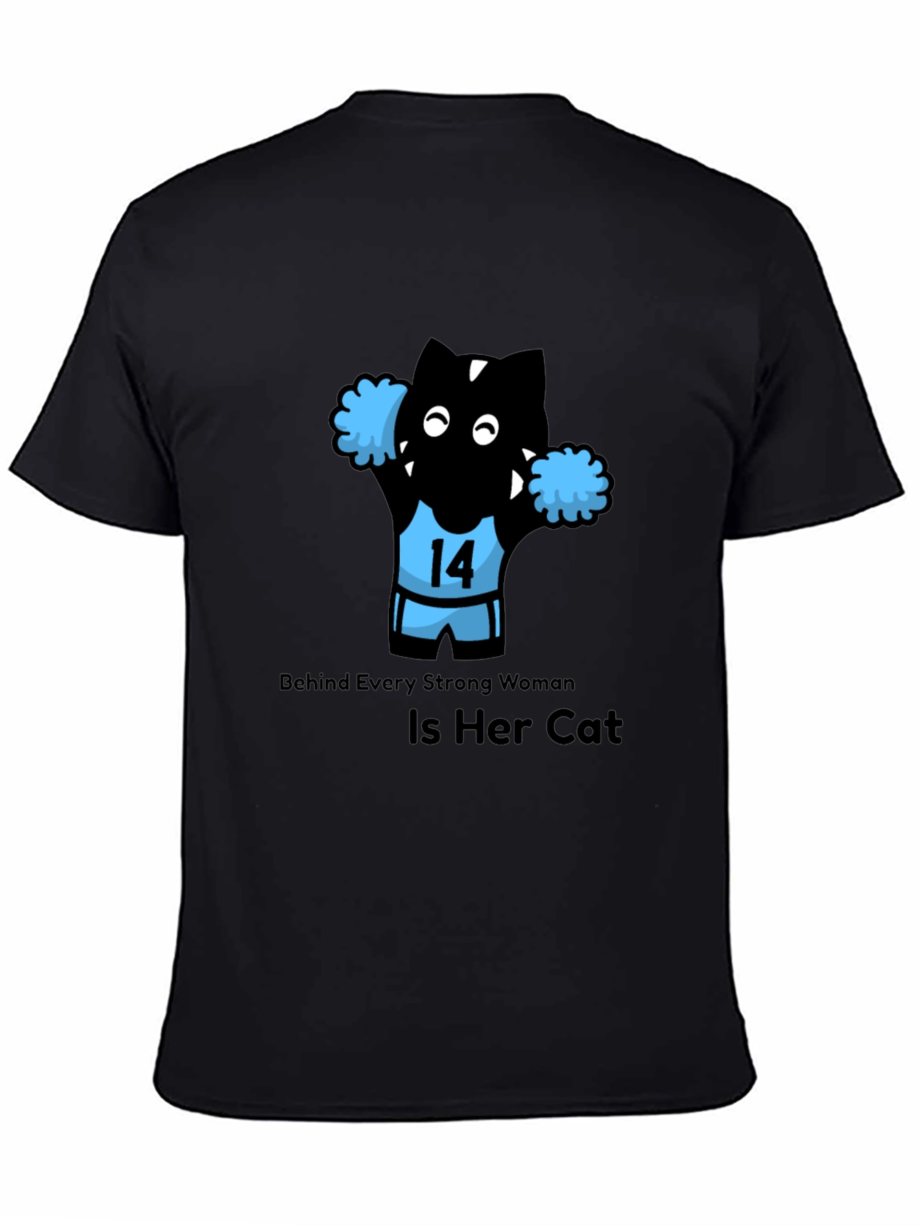 Black Funny Cat Cheerleader T-Shirt - Strong Women Support Cats! view 4