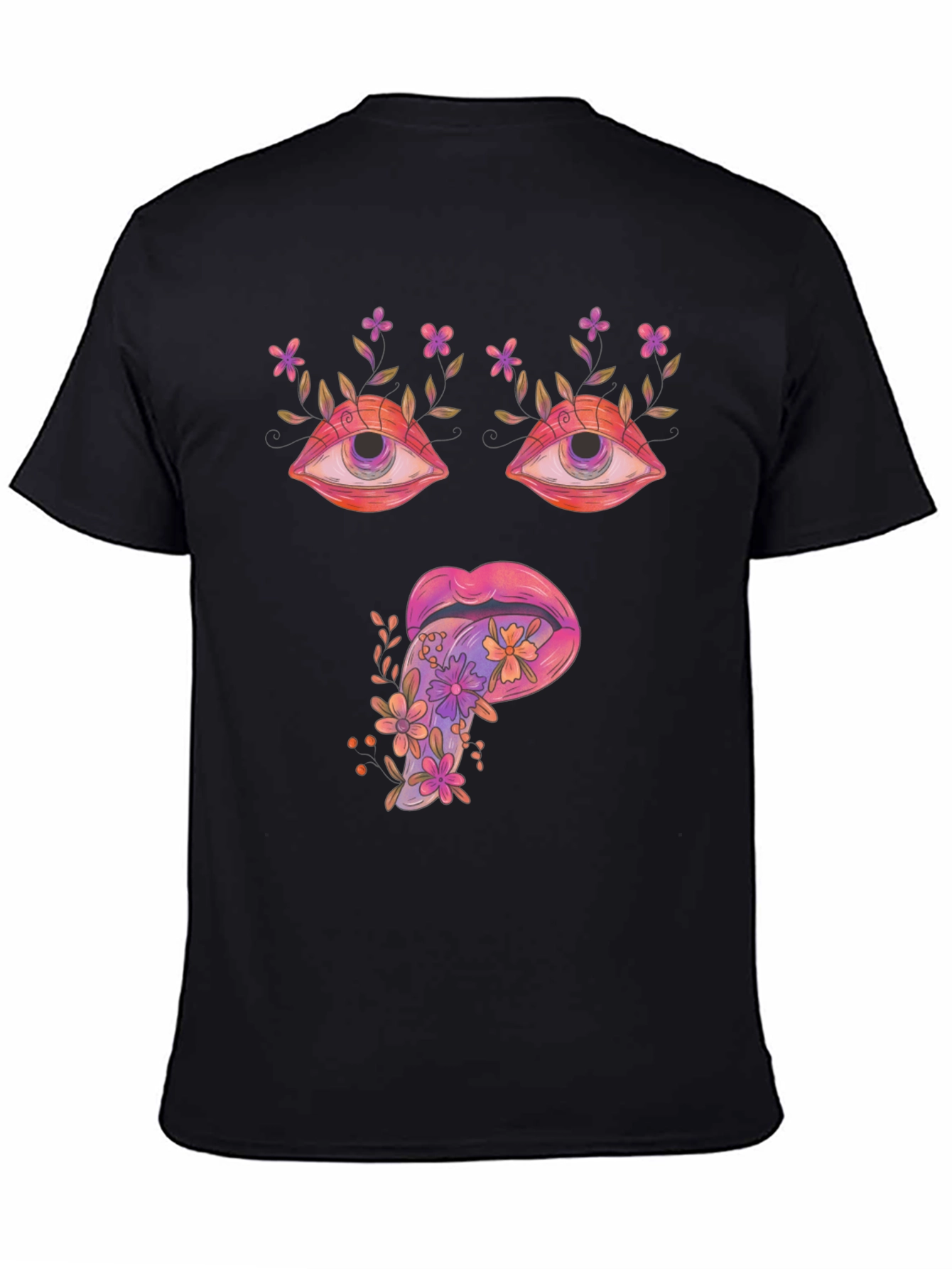 Black Psychedelic Eyes & Tongue Graphic T-Shirt - Black view 4