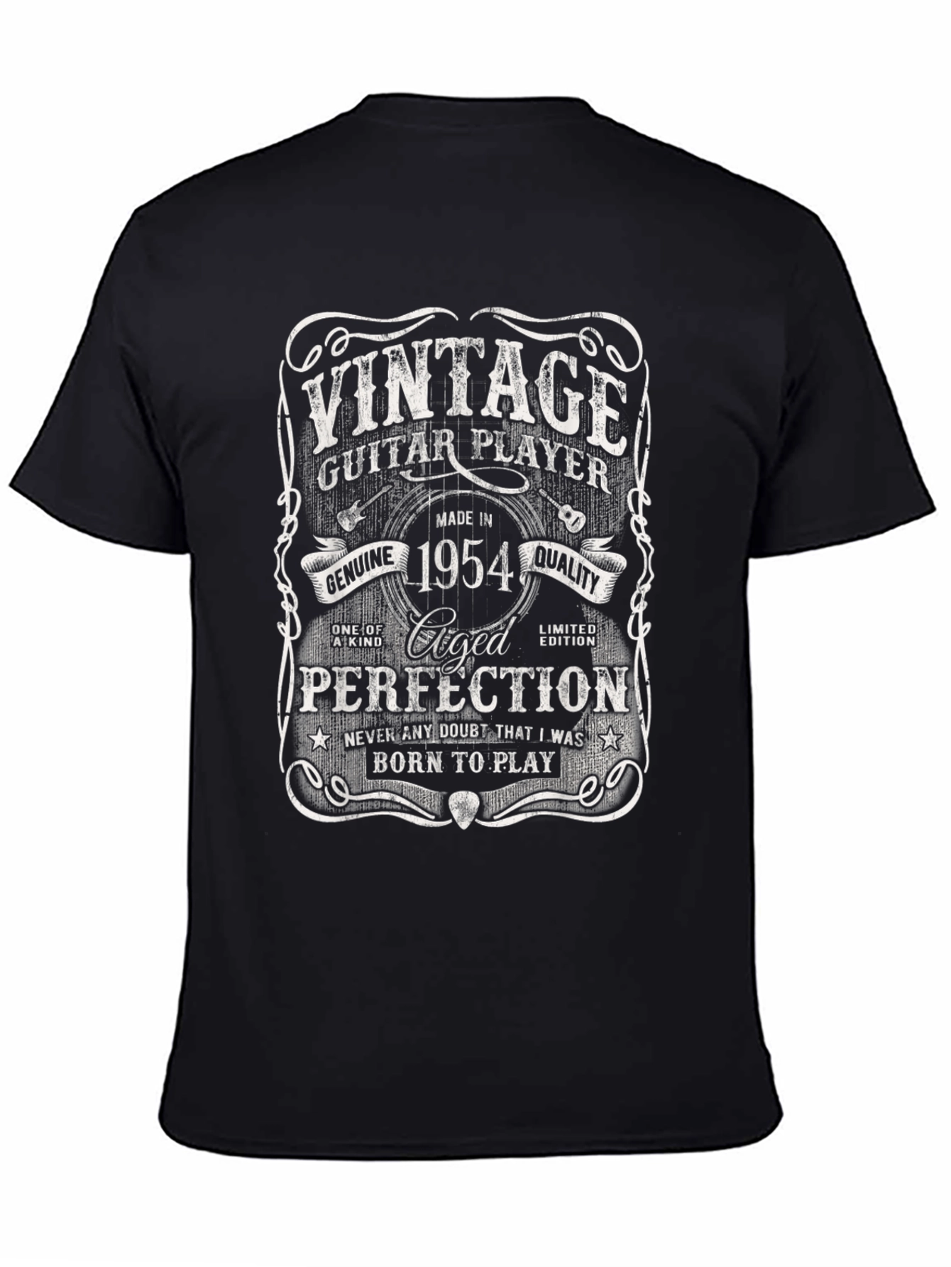 Black Vintage 1954 Guitar Player T-Shirt view 4