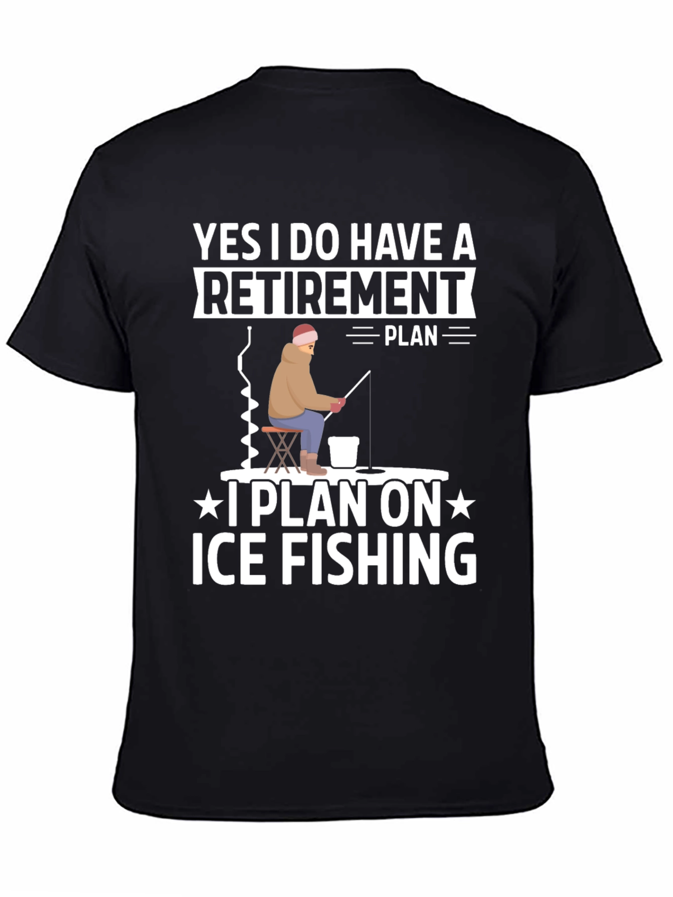 Black Retirement Plan Ice Fishing Graphic Tee view 4