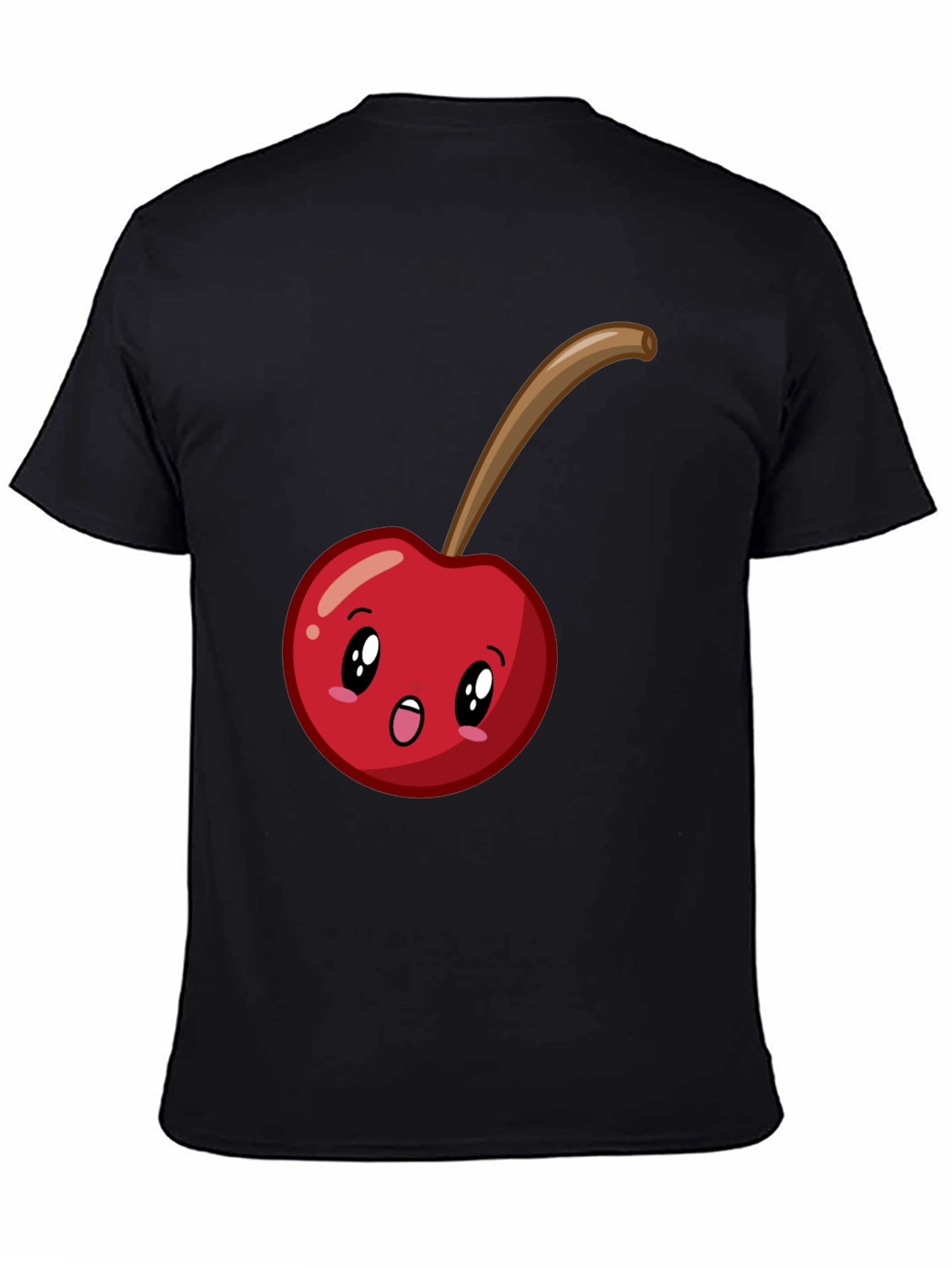 Black Cute Cherry Cartoon Graphic T-Shirt - Black view 4
