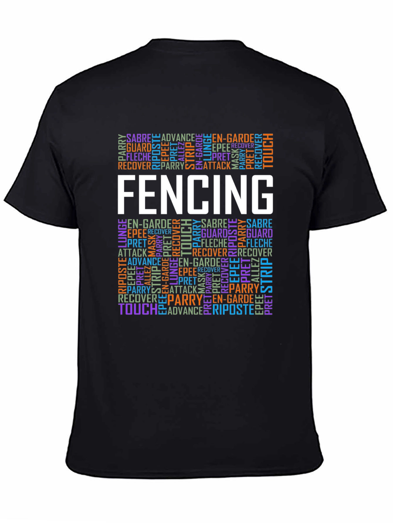 Black Fencing Word Art Graphic T-Shirt view 4