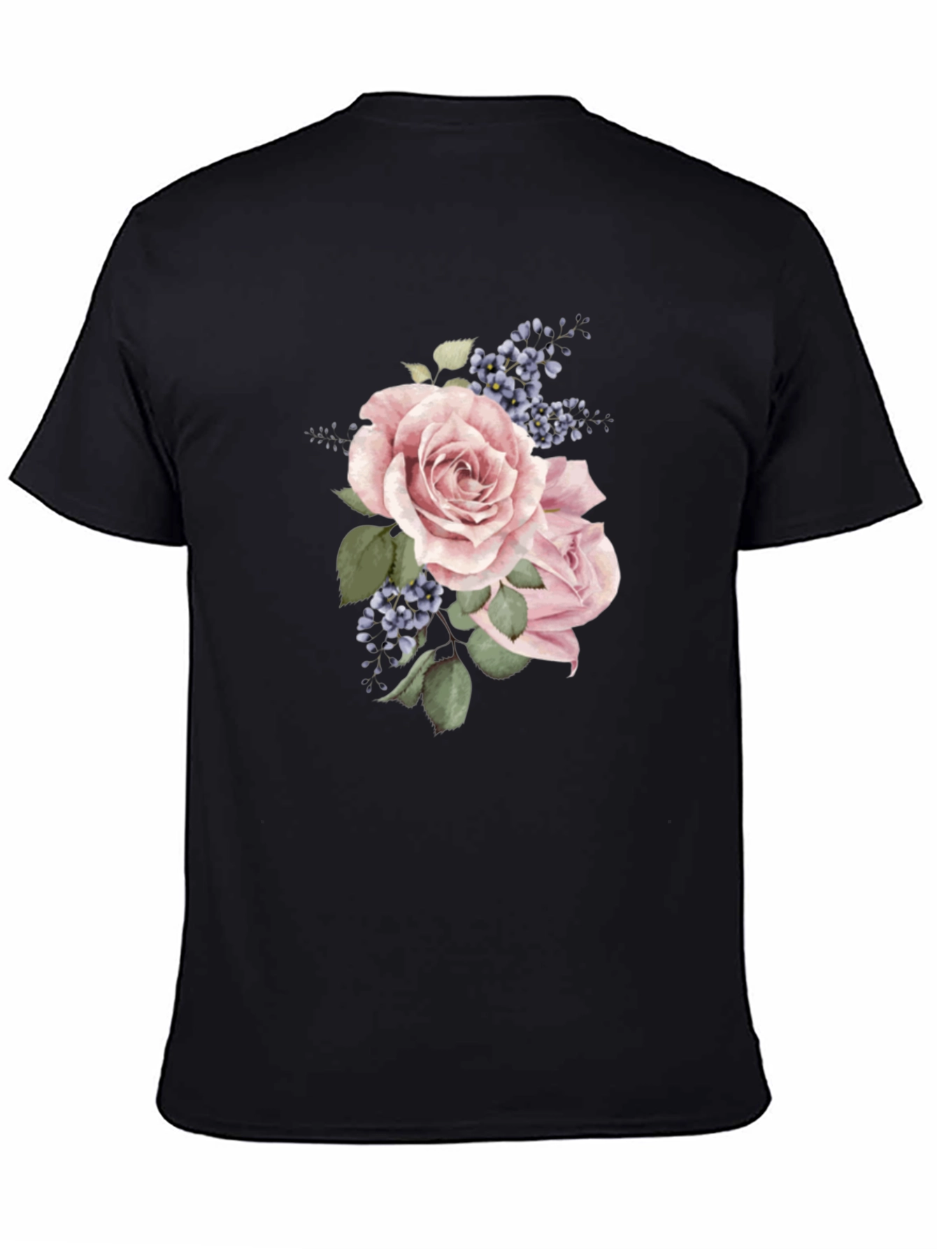 Black Floral Rose Graphic Black T-Shirt view 4