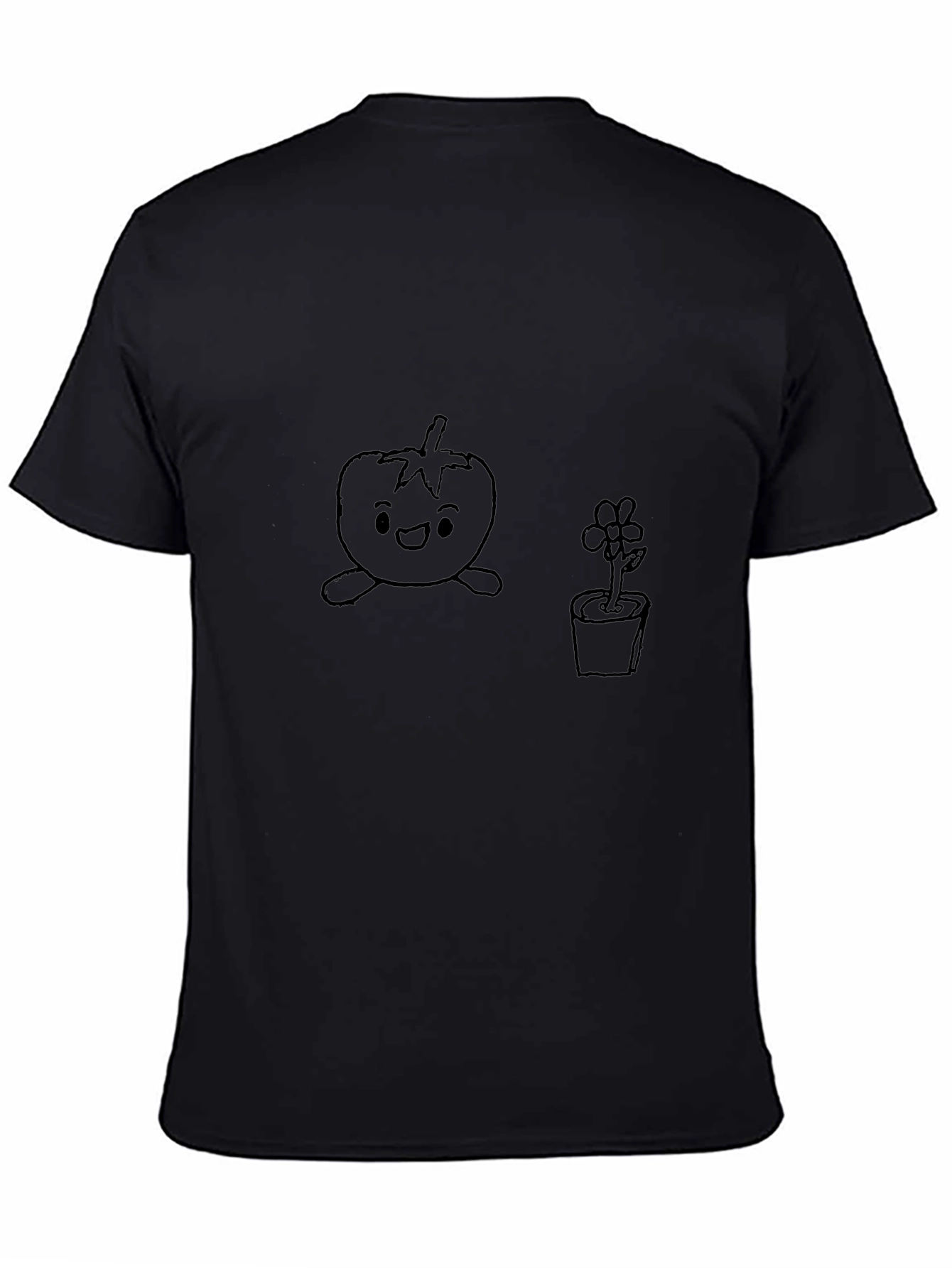 Cute Tomato & Flower Graphic T-Shirt - Unisex Black Tee - 4