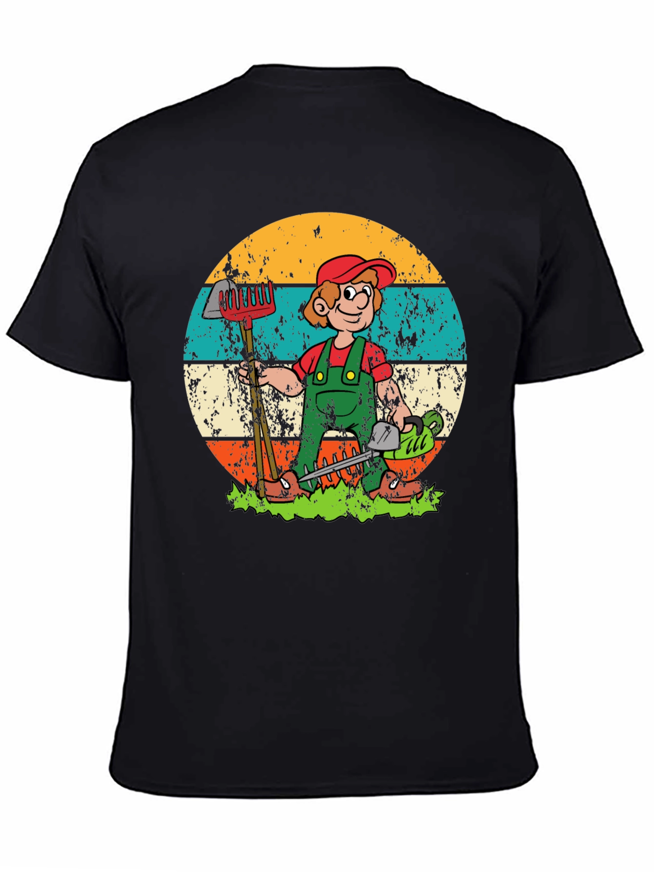 Black Gardener Cartoon Graphic T-Shirt - Unisex view 4