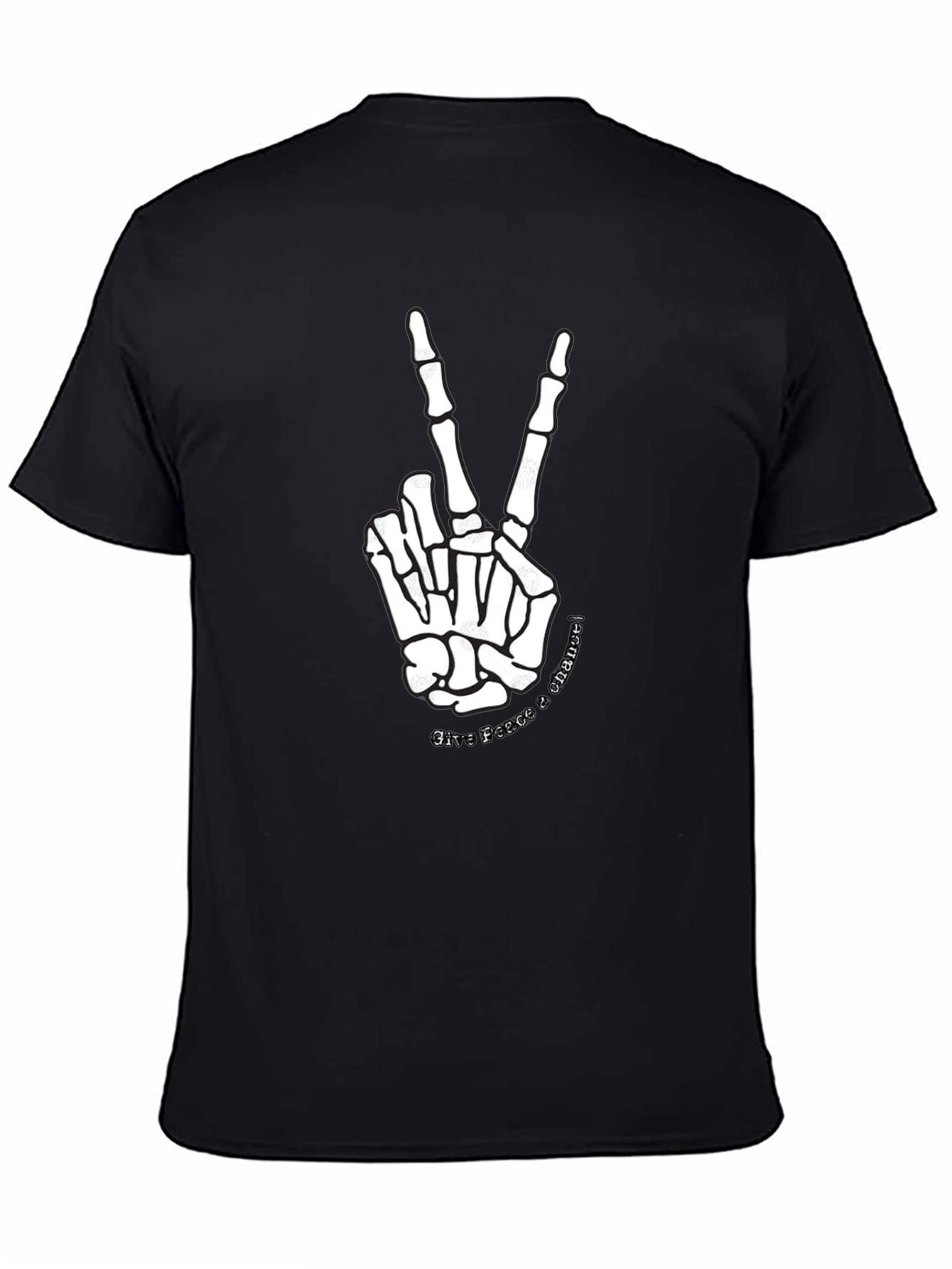 Black Skeleton Hand Peace Sign Black Graphic Tee view 4