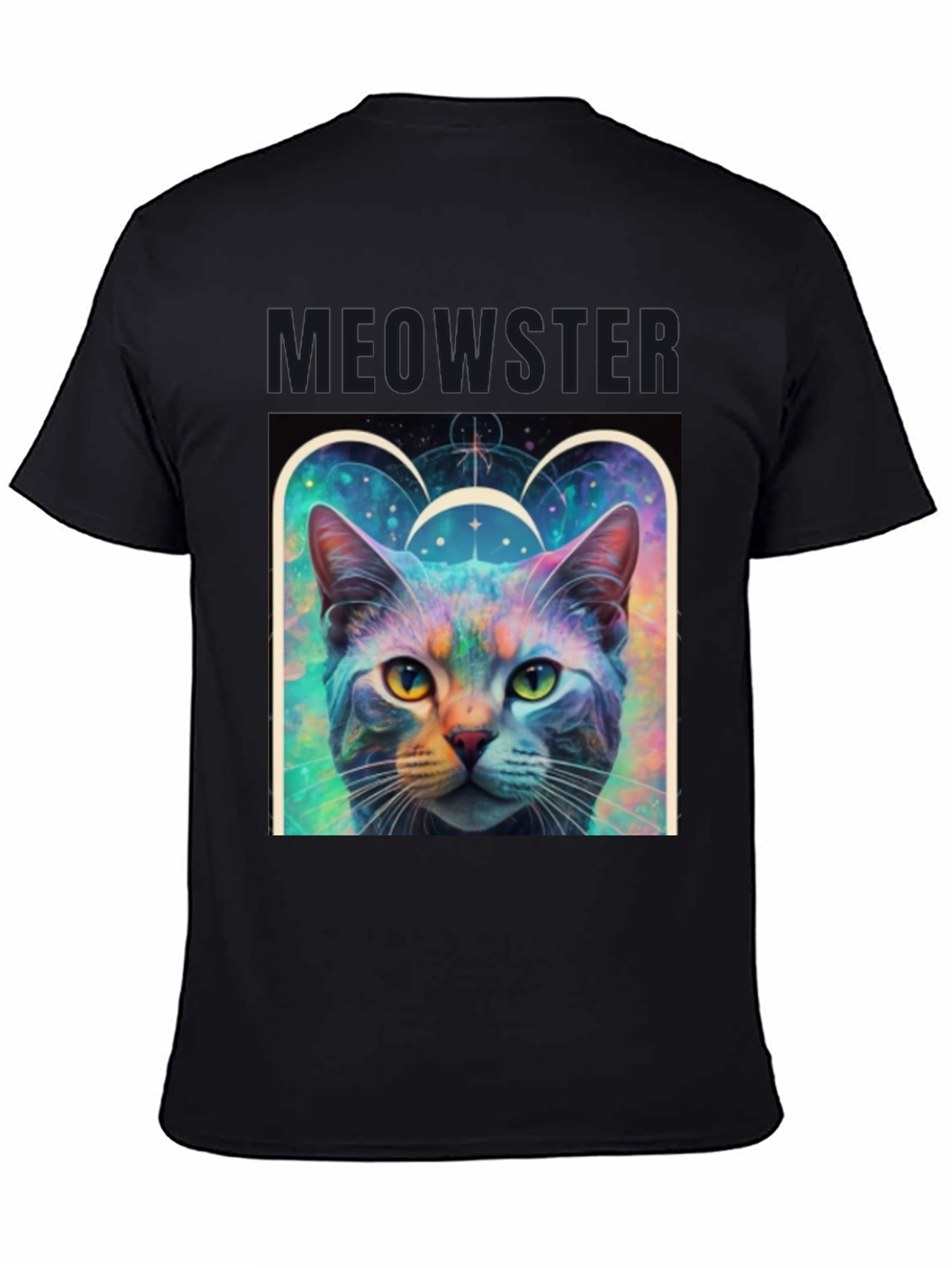Black Meowster Cat Graphic Print Black T-Shirt view 4